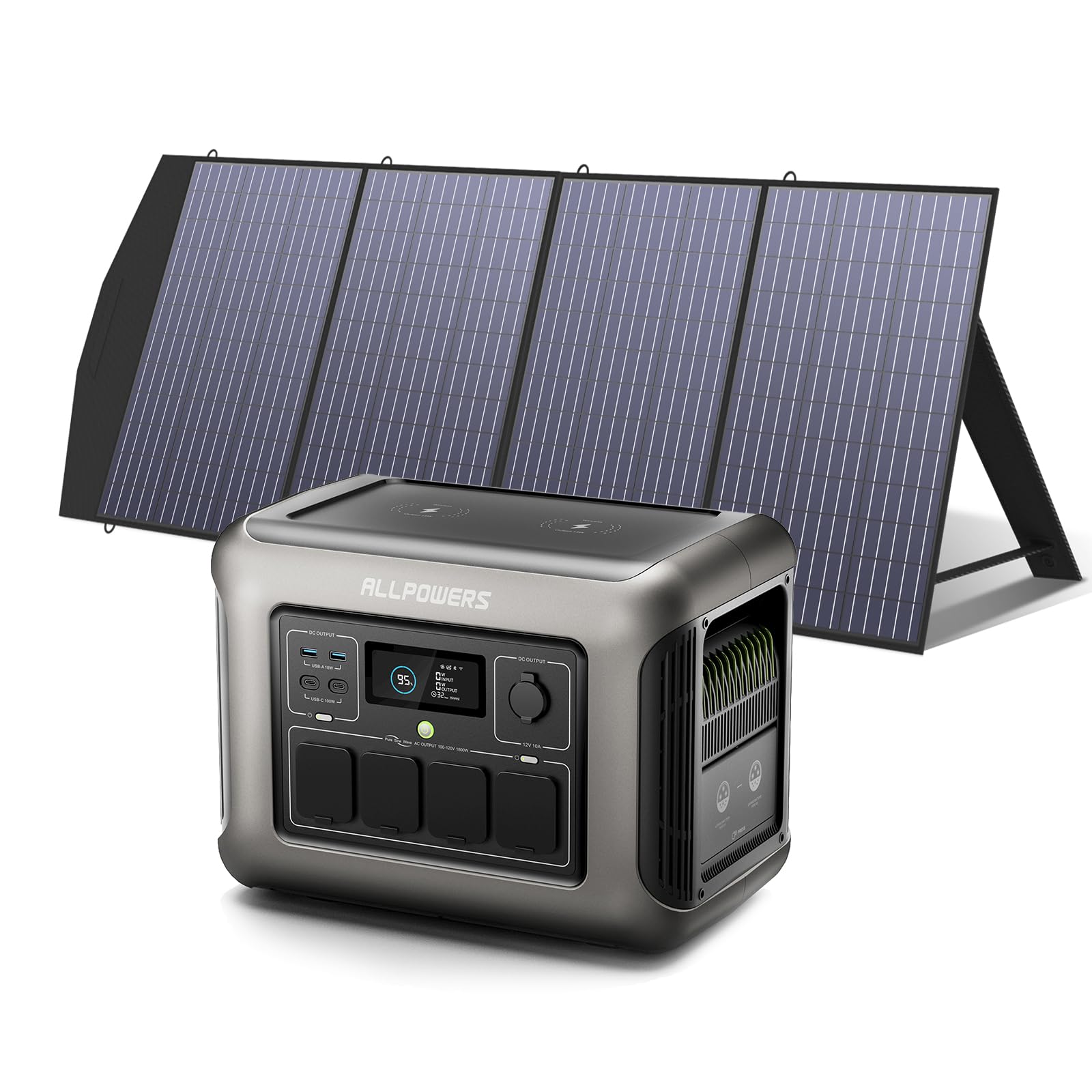 ALLPOWERS R1500 Portable Power Station with 200W Solar Panel, 1152Wh LiFePO4 Battery with 1800W AC Output Solar Generator, 43dB Quiet Operation Mobile Emergency Power Supply for Garden Travel Camping Motorhome 