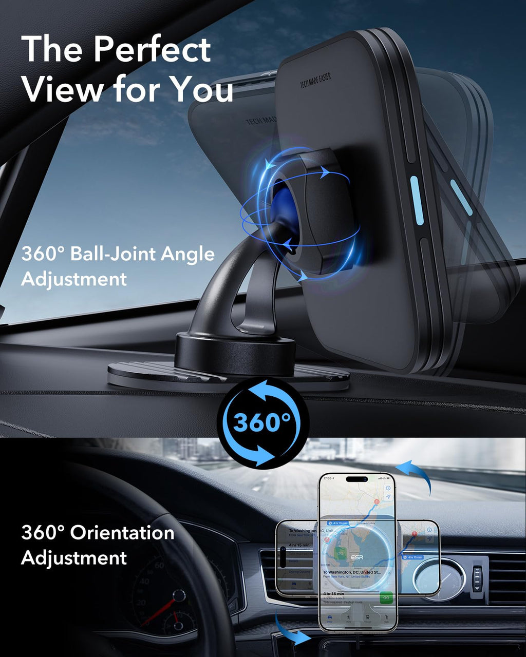 ESR 15W for Magsafe Car Mount with Charging Function, Cell Phone Holder Car Charger, Magnetic Wireless Phone Holder Car with Charging Function for iPhone 16/15/14/13/12 Series, Galaxy S25 Series, Fast Charging 