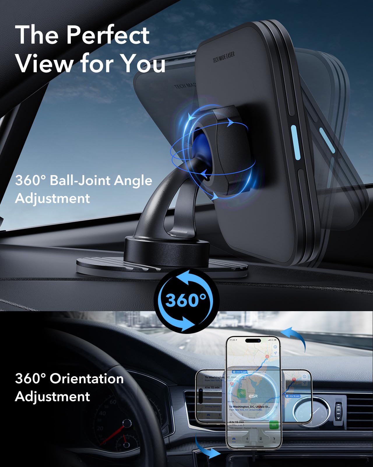 ESR 15W for Magsafe Car Mount with Charging Function, Cell Phone Holder Car Charger, Magnetic Wireless Phone Holder Car with Charging Function for iPhone 16/15/14/13/12 Series, Galaxy S25 Series, Fast Charging 
