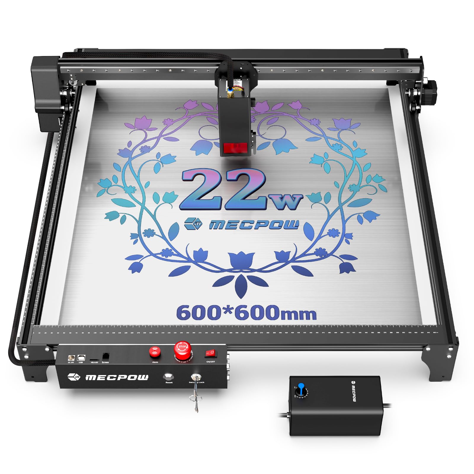Mecpow X3 Pro Laser Engraving Machine with Air Assistance, 10W Engraving Machine Laser Cutter for Wood and Metal, 60W CNC Milling Machine with Emergency Stop, Flame and Gyro Detection, 410 x 400mm Area 