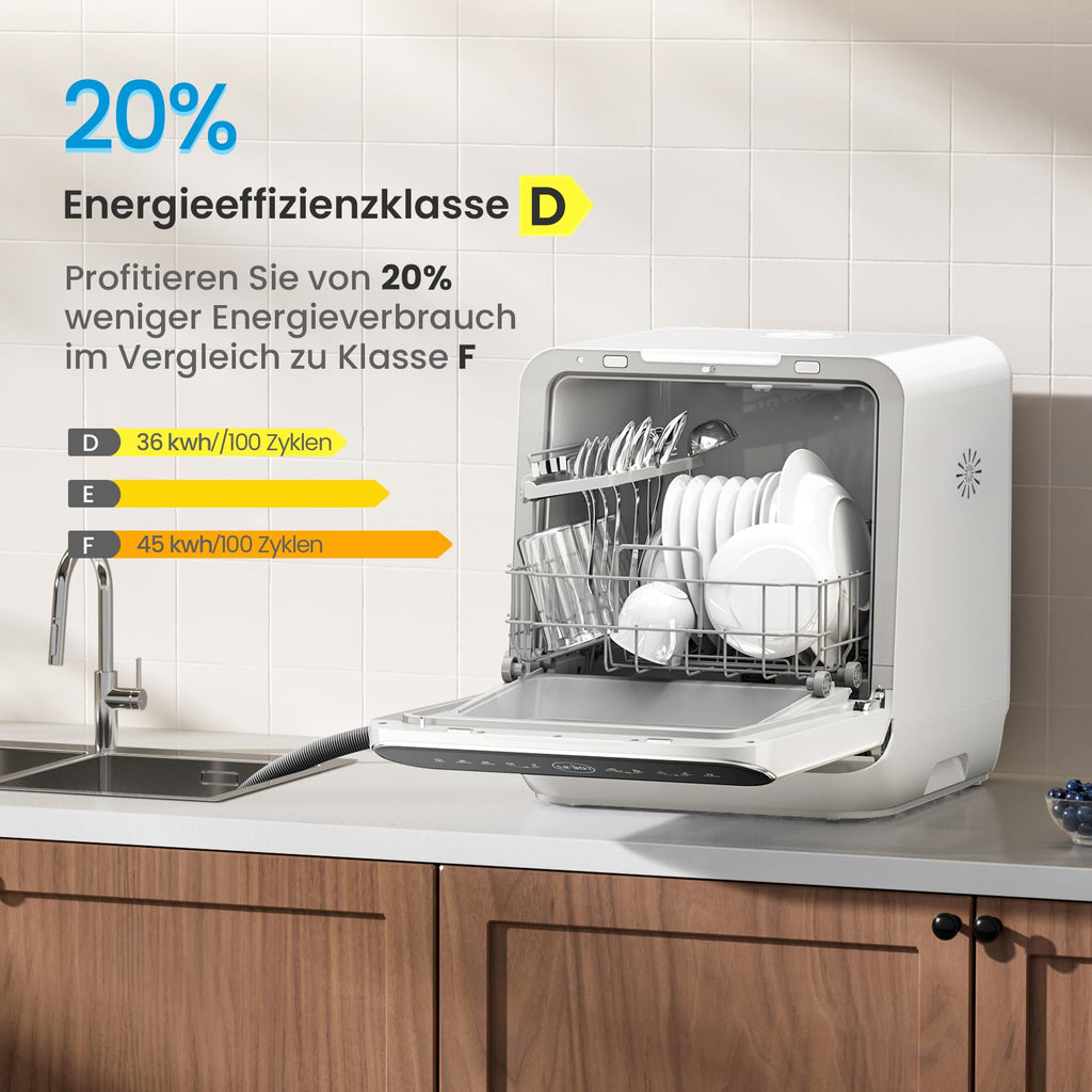 Midea ST 3.6F wi Countertop Dishwasher, 6 Wash Programs, Delay Start, Extra Drying Function, IOT Control, Mini Dishwasher, Ideal for Small Apartments, White 