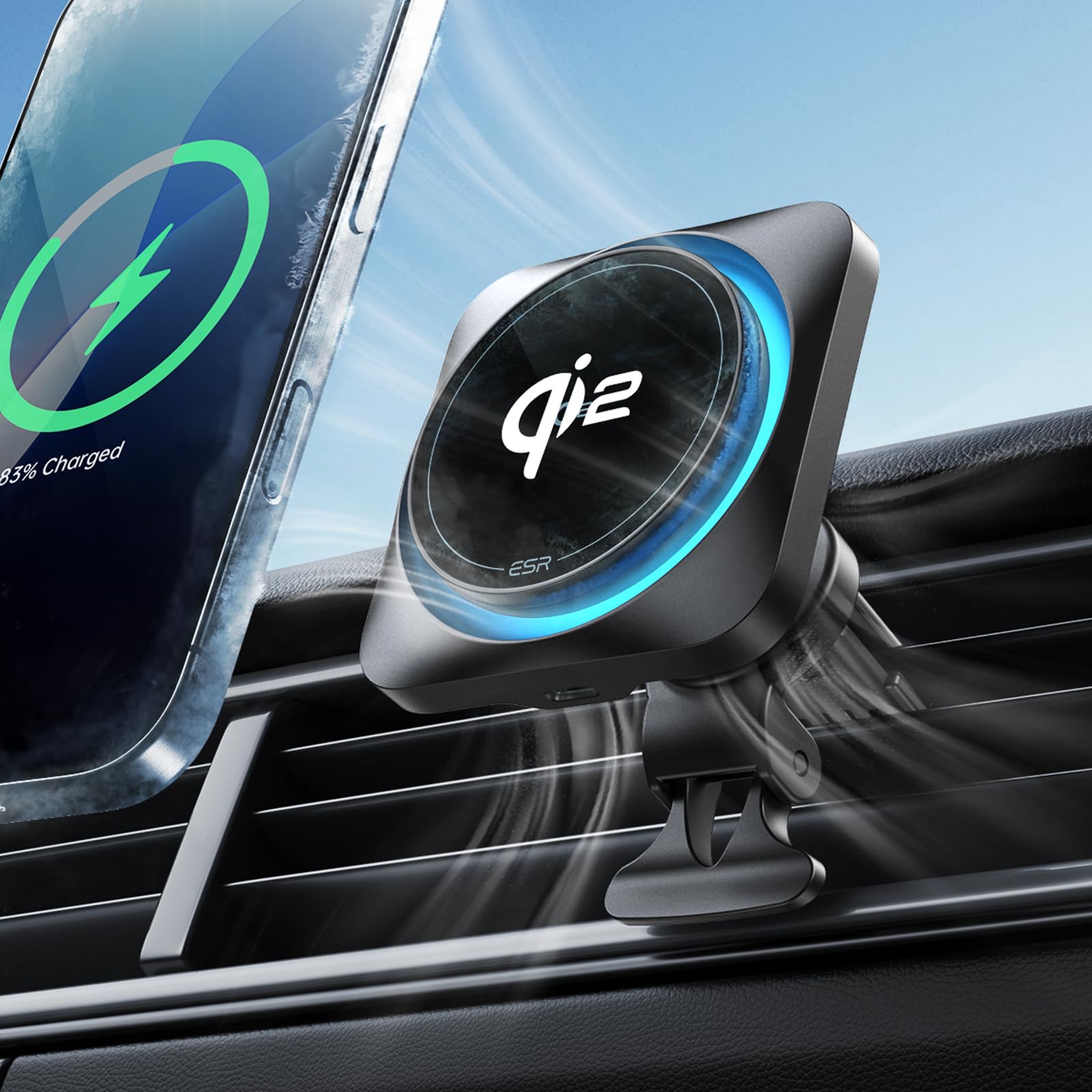 ESR 15W for Magsafe Car Mount with Charging Function, Cell Phone Holder Car Charger, Magnetic Wireless Phone Holder Car with Charging Function for iPhone 16/15/14/13/12 Series, Galaxy S25 Series, Fast Charging 
