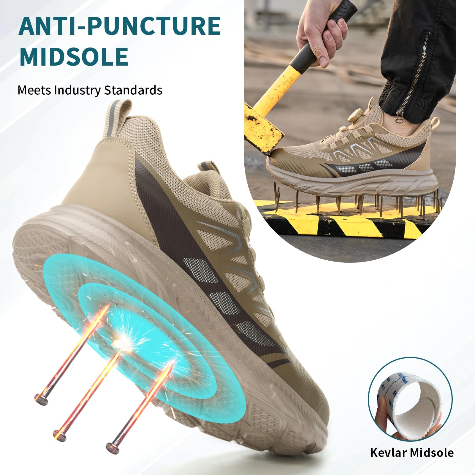 RASEARY Safety Shoes Work Shoes Men Women Comfortable Steel Toe Cap Shoes Lightweight Breathable Industrial Work Shoes with Swivel Buckles Laces 