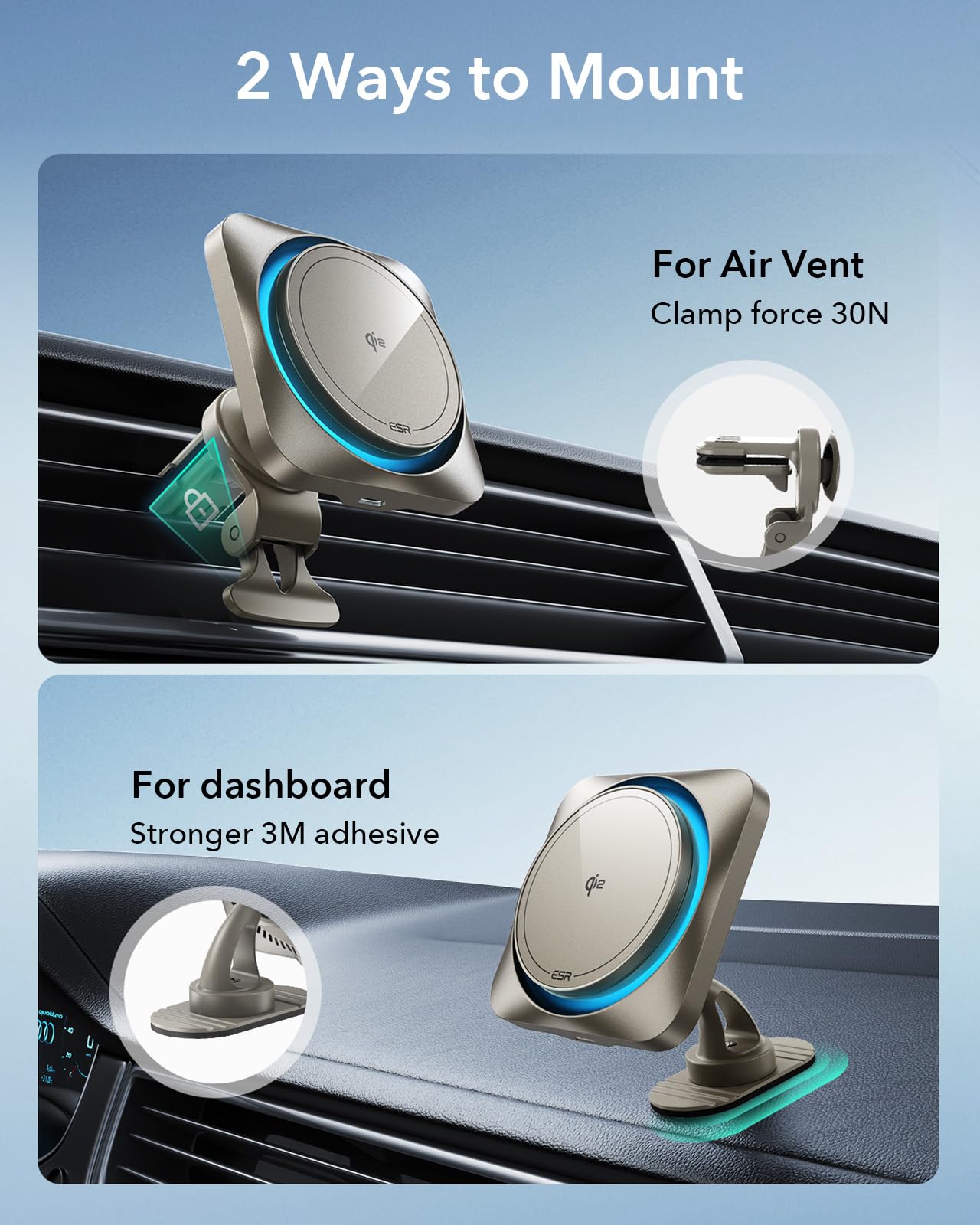 ESR 15W for Magsafe Car Mount with Charging Function, Cell Phone Holder Car Charger, Magnetic Wireless Phone Holder Car with Charging Function for iPhone 16/15/14/13/12 Series, Galaxy S25 Series, Fast Charging 
