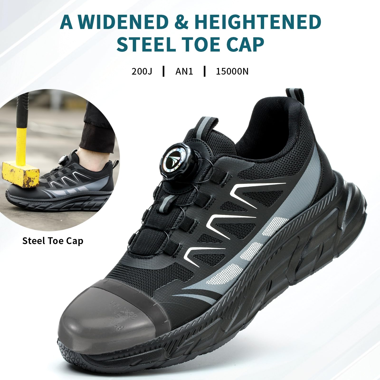 RASEARY Safety Shoes Work Shoes Men Women Comfortable Steel Toe Cap Shoes Lightweight Breathable Industrial Work Shoes with Swivel Buckles Laces 