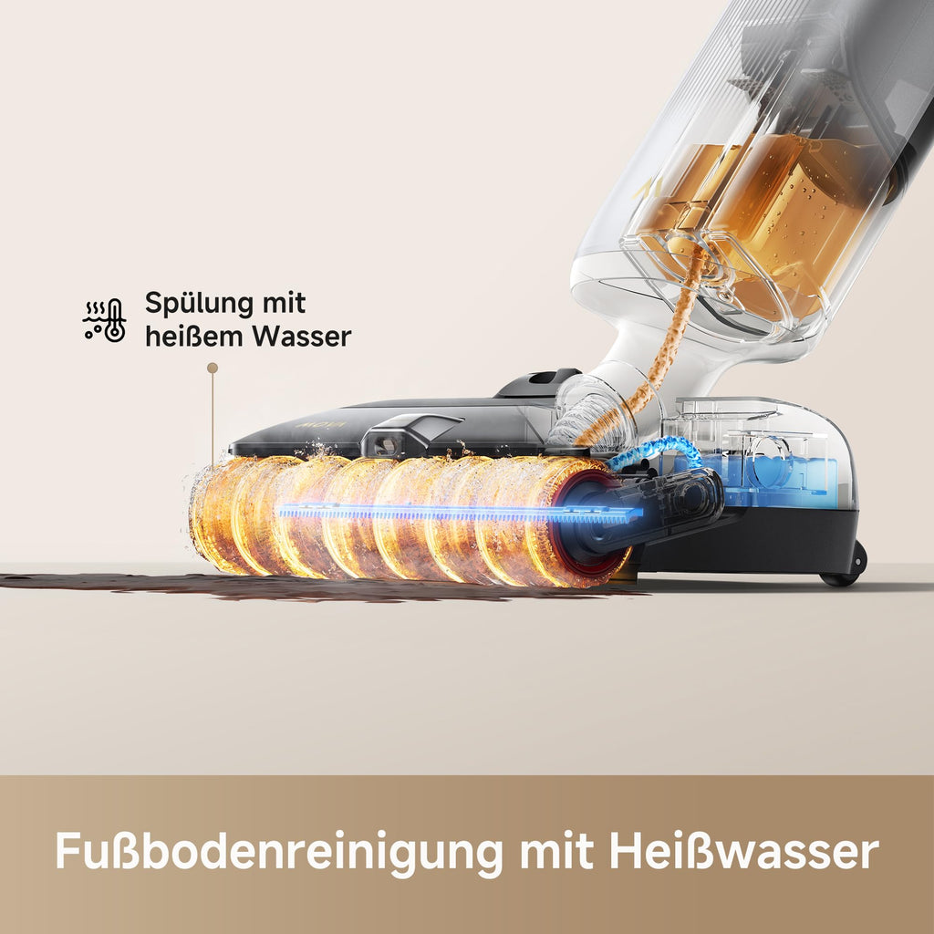Mova X4 Pro Nass-Trocken-Sauger 20.000 Pa, Heißwasser-Wischfunktion, Tangle-Free, Selbstreinigung bei 100 °C, Push-In-Basisstation, LED-Bürstenkopf, Doppelkante, intelligente Saugkraftregelung