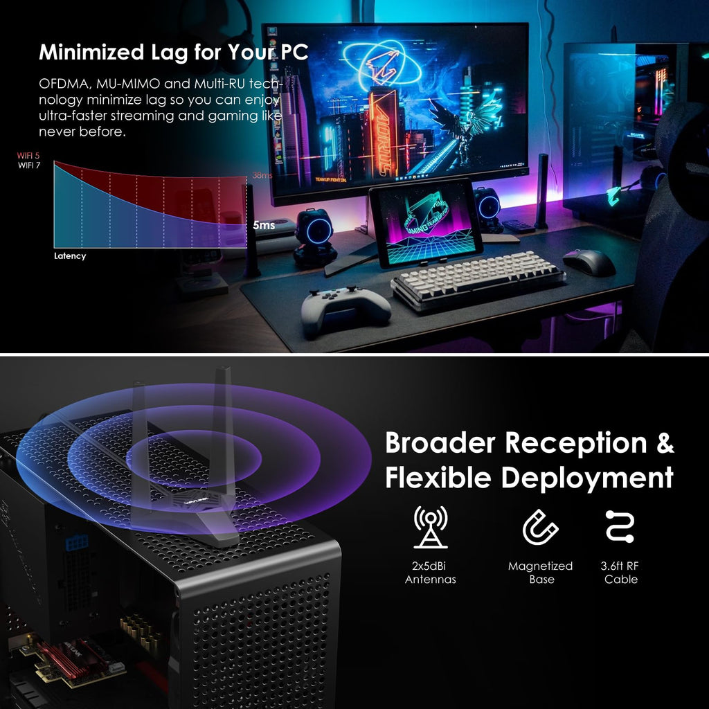 WAVLINK WiFi 7 PCIe Card BE8800 for Desktop PC, Tri-Band BE200 Wireless Adapter with Bluetooth 5.4, MU-MIMO, WPA3, for Windows 10/11 (64bit), Does Not Support AMD Motherboards 