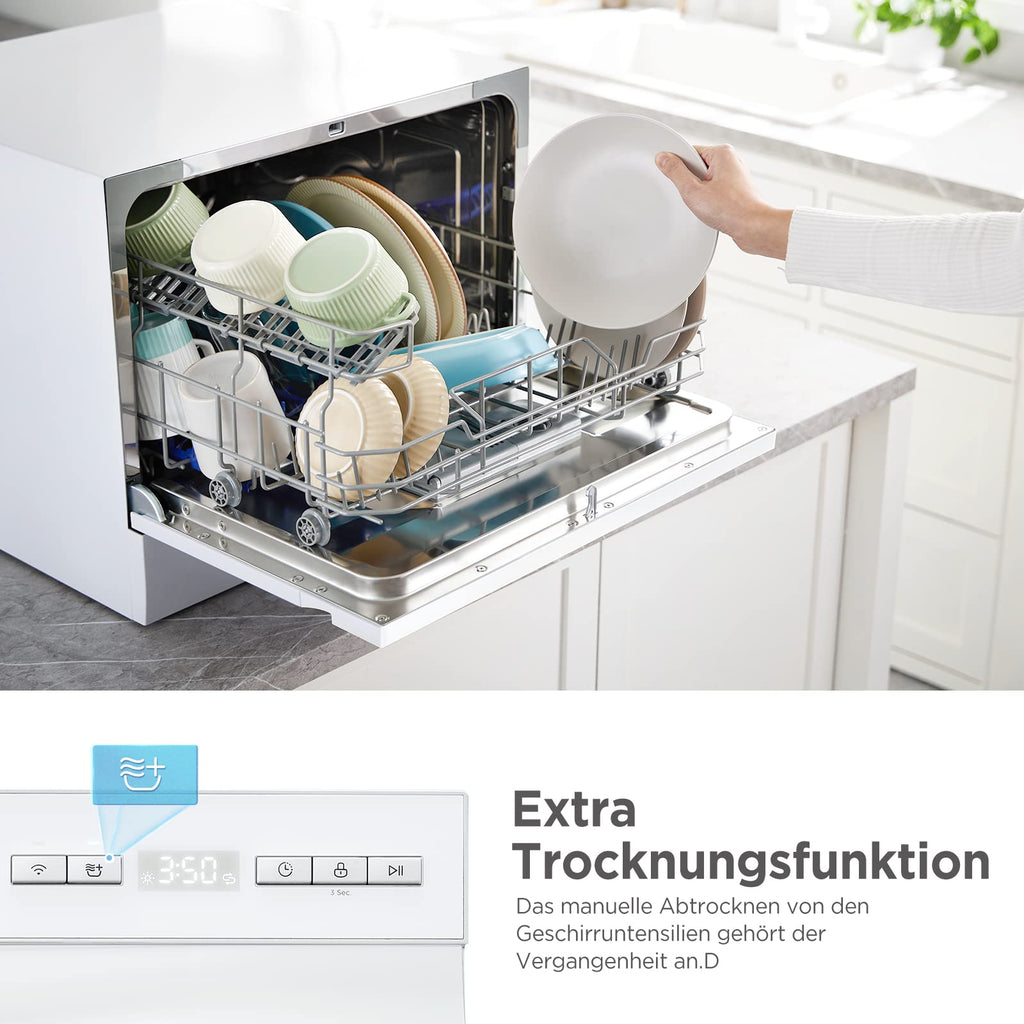 Midea ST 3.6F wi Countertop Dishwasher, 6 Wash Programs, Delay Start, Extra Drying Function, IOT Control, Mini Dishwasher, Ideal for Small Apartments, White 