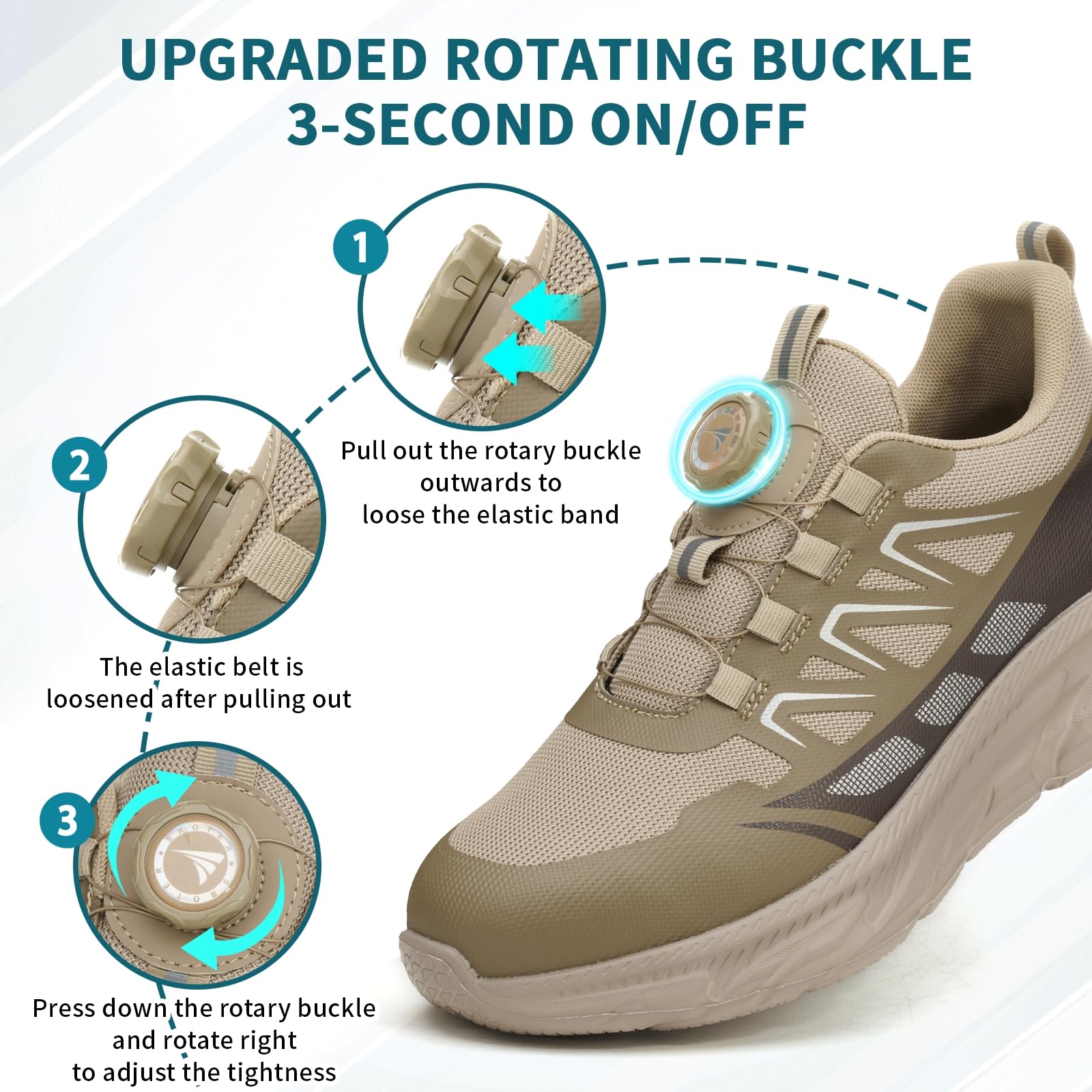 RASEARY Safety Shoes Work Shoes Men Women Comfortable Steel Toe Cap Shoes Lightweight Breathable Industrial Work Shoes with Swivel Buckles Laces 