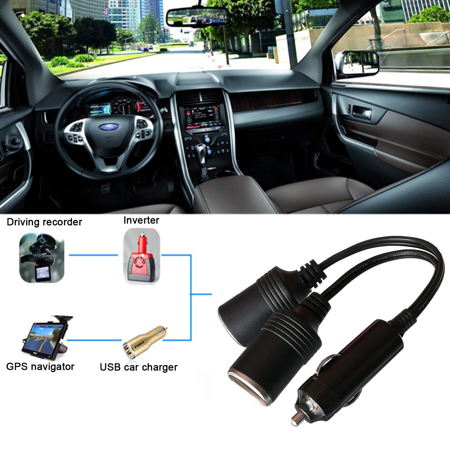 GTIWUNG Car Motorcycle Cigarette Lighter Plug Adapter THREE-Way Socket Splitter, 1 to 2 Car Cigarette Lighter Plugs 12V/24V 