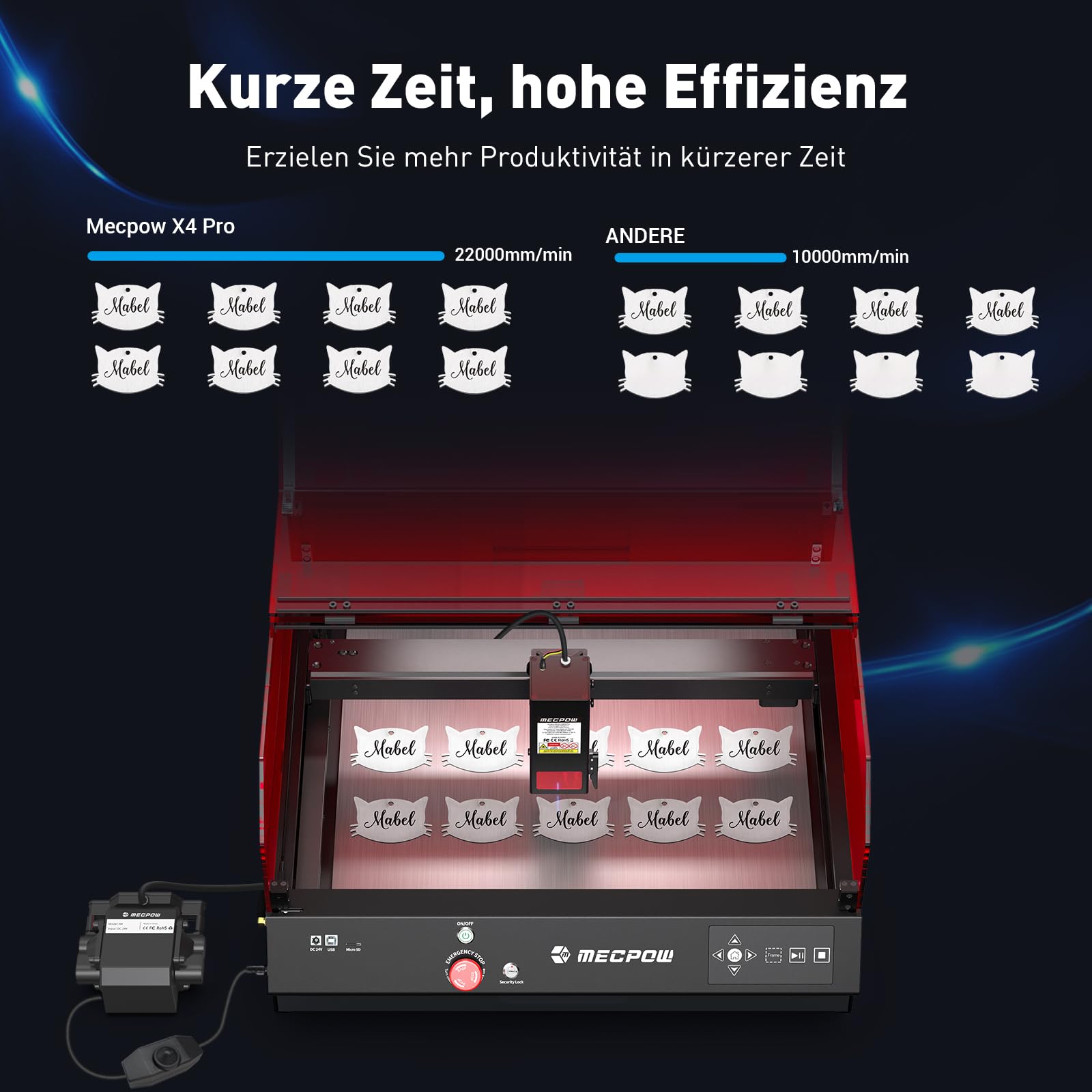 Mecpow X3 Pro Laser Engraving Machine with Air Assistance, 10W Engraving Machine Laser Cutter for Wood and Metal, 60W CNC Milling Machine with Emergency Stop, Flame and Gyro Detection, 410 x 400mm Area 