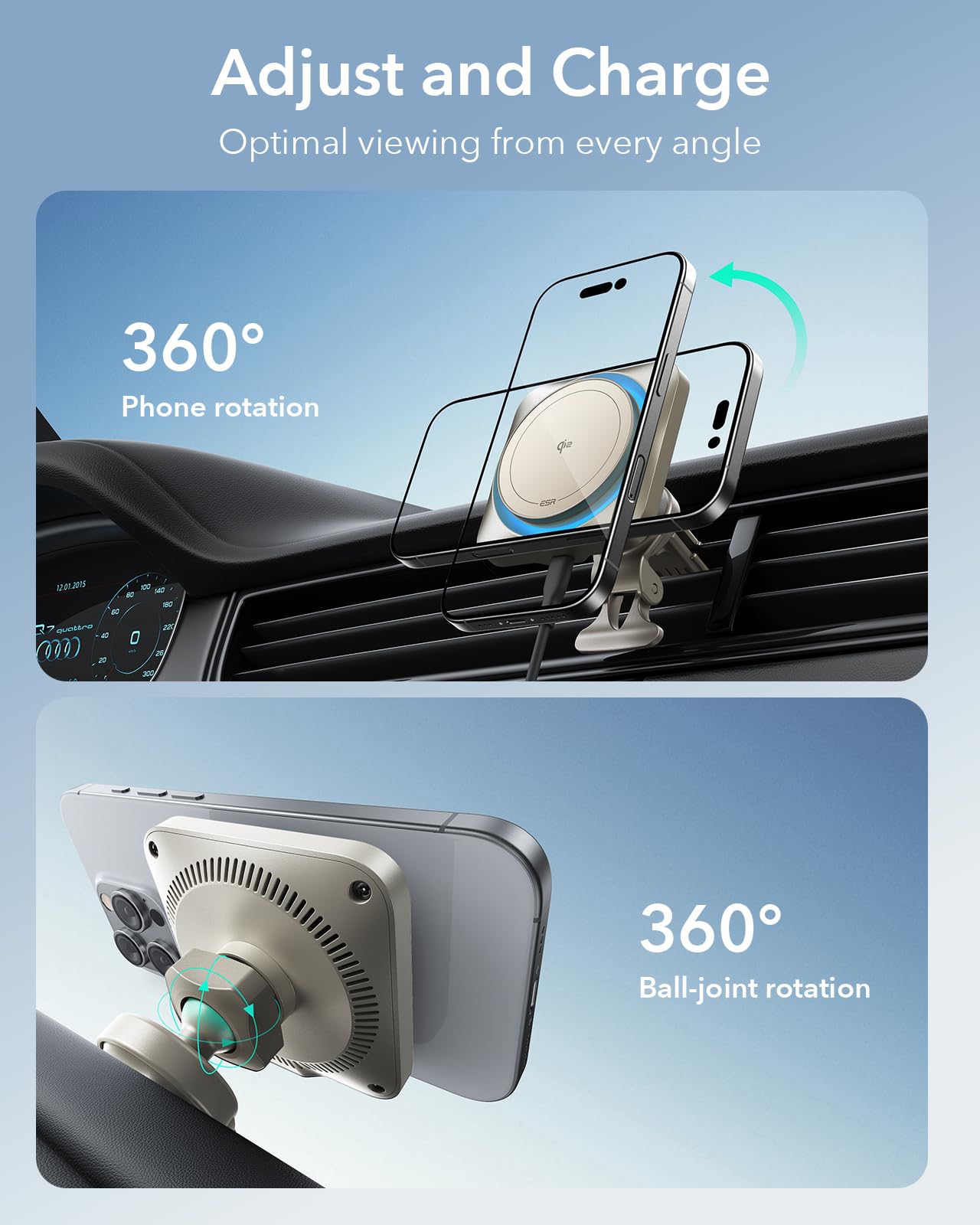 ESR 15W for Magsafe Car Mount with Charging Function, Cell Phone Holder Car Charger, Magnetic Wireless Phone Holder Car with Charging Function for iPhone 16/15/14/13/12 Series, Galaxy S25 Series, Fast Charging 