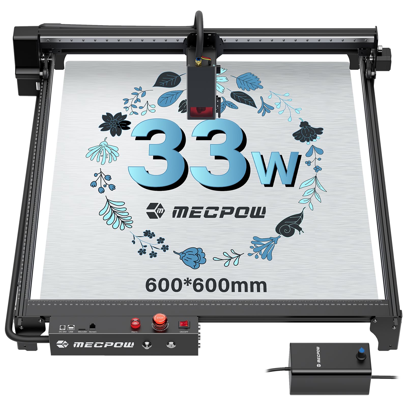 Mecpow X3 Pro Laser Engraving Machine with Air Assistance, 10W Engraving Machine Laser Cutter for Wood and Metal, 60W CNC Milling Machine with Emergency Stop, Flame and Gyro Detection, 410 x 400mm Area 