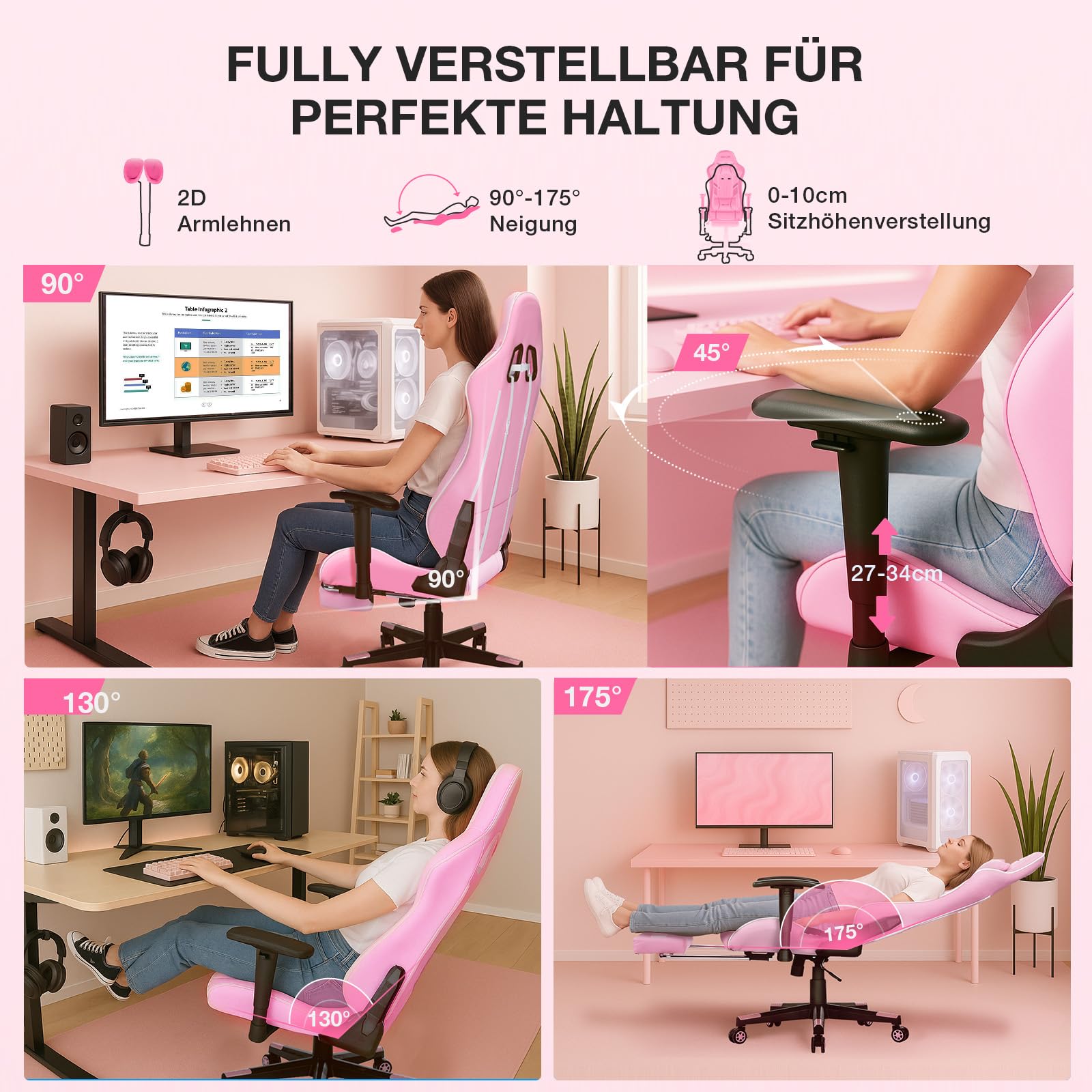 Douxlife Gaming Chair, with 7-Point Massage, Footrest, Ergonomic 180KG Office Chair, 90-175° Backrest Adjustable, Adjustable Armrest, Desk Chair for Adults, Black and White 