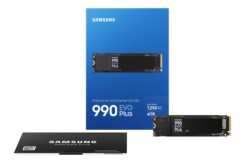 Samsung 990 EVO Plus NVMe M.2 SSD 1 TB, PCIe 4.0 x4 / PCIe 5.0 x2, NVMe 2.0 (2280), 7,150 MB/s Read, 6,300 MB/s Write, Internal SSD for Gaming and Graphics Editing, MZ-V9S1T0BW 