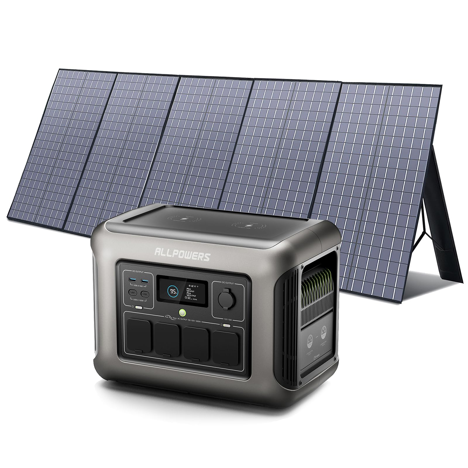 ALLPOWERS R1500 Portable Power Station with 200W Solar Panel, 1152Wh LiFePO4 Battery with 1800W AC Output Solar Generator, 43dB Quiet Operation Mobile Emergency Power Supply for Garden Travel Camping Motorhome 