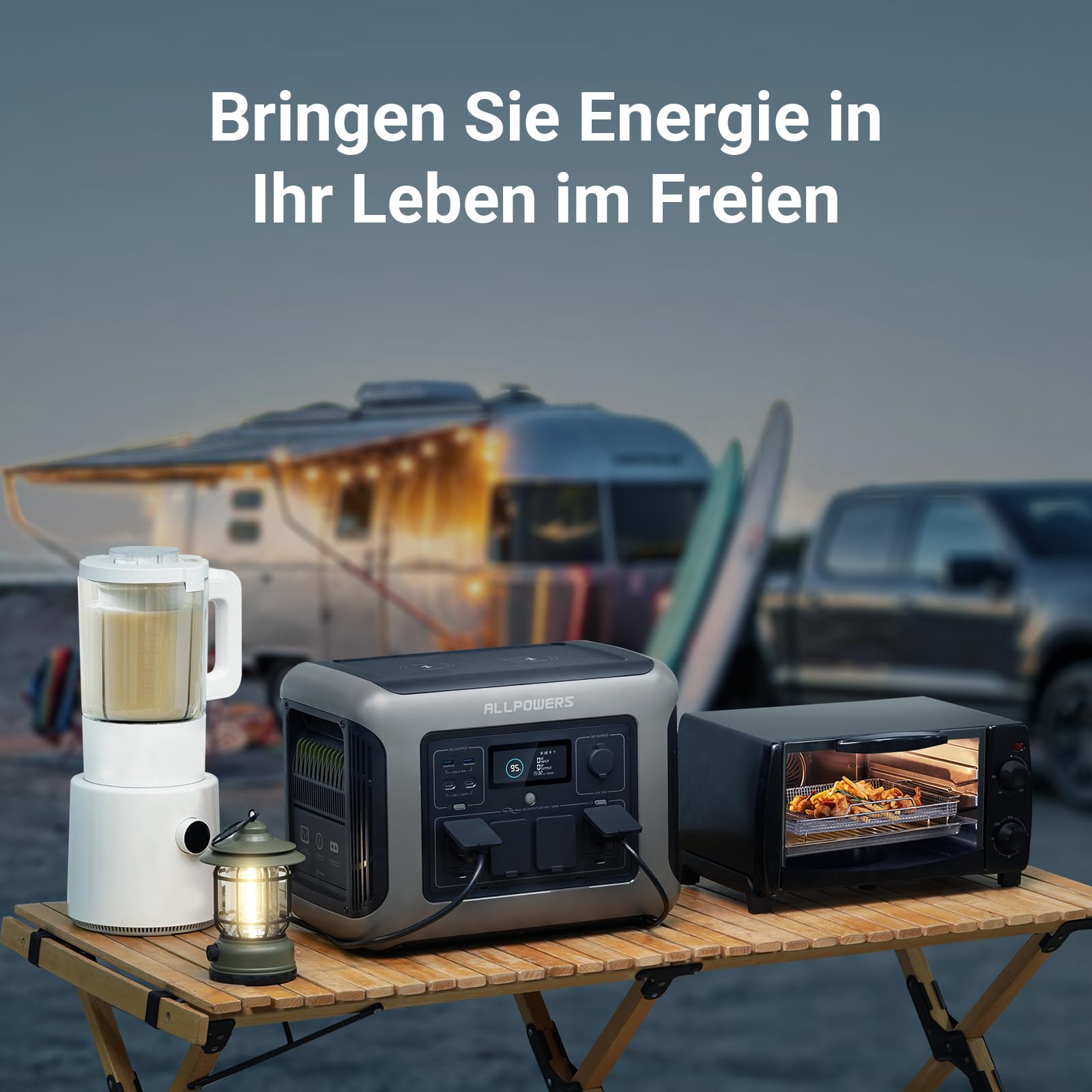 ALLPOWERS R1500 Portable Power Station with 200W Solar Panel, 1152Wh LiFePO4 Battery with 1800W AC Output Solar Generator, 43dB Quiet Operation Mobile Emergency Power Supply for Garden Travel Camping Motorhome 