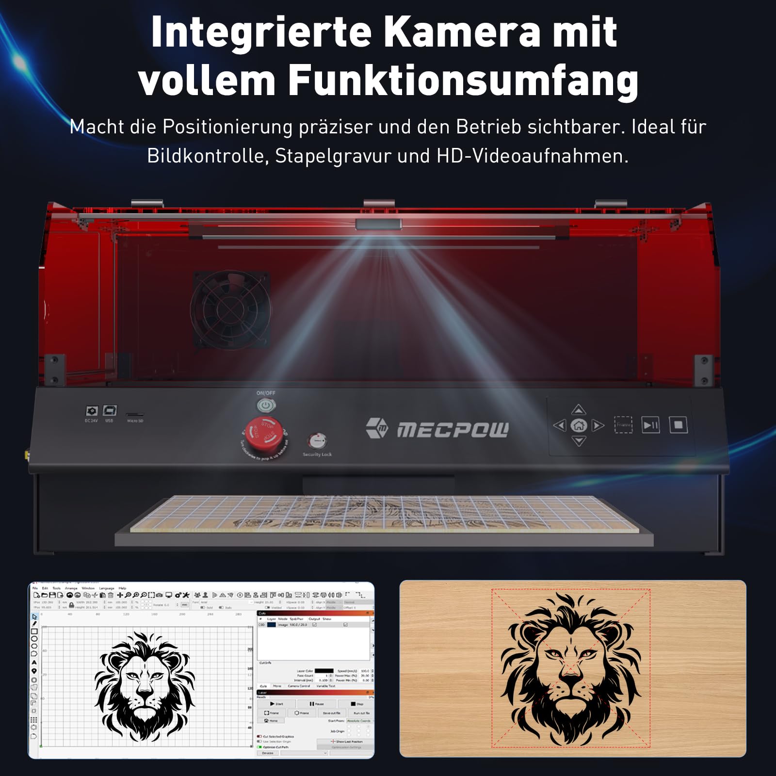 Mecpow X3 Pro Laser Engraving Machine with Air Assistance, 10W Engraving Machine Laser Cutter for Wood and Metal, 60W CNC Milling Machine with Emergency Stop, Flame and Gyro Detection, 410 x 400mm Area 