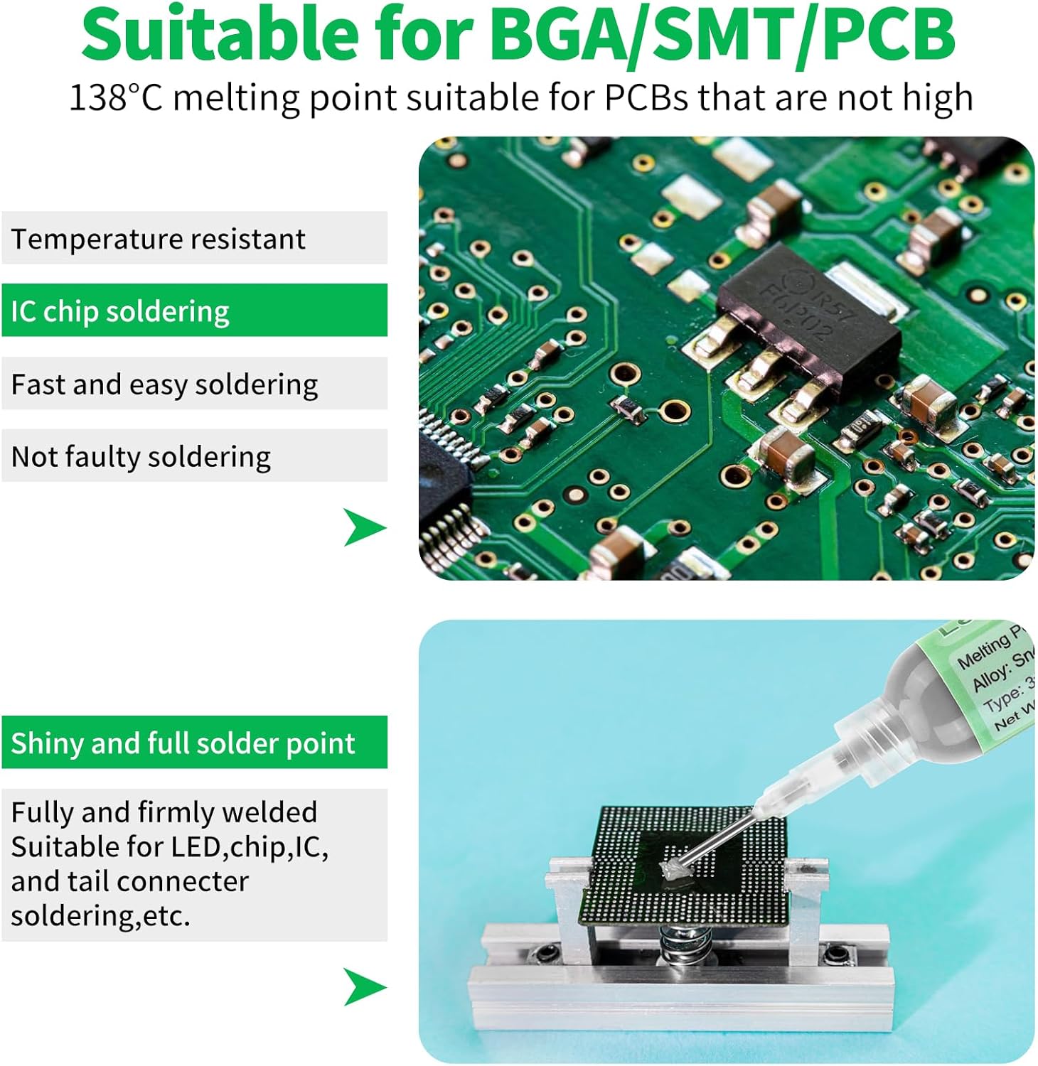 Gruiqrd Syringe Solder Paste Flux Sn42 Bi58, Lead-Free Solder Paste, Soldering Flux Tin Paste, Low Temperature Solder Paste 138 Degrees, for BGA LED SMD SMT Solder (1.41oz/40g) 