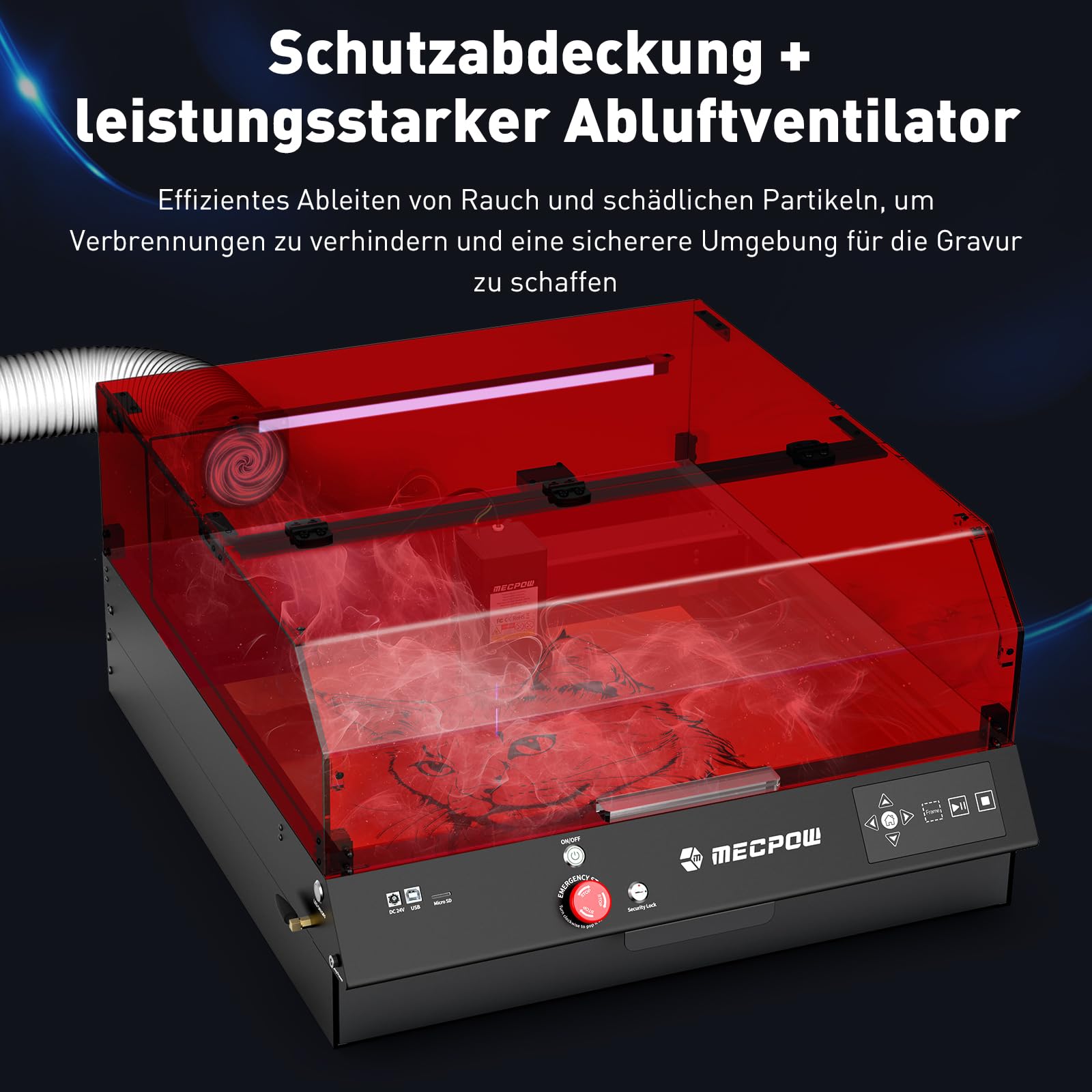 Mecpow X3 Pro Laser Engraving Machine with Air Assistance, 10W Engraving Machine Laser Cutter for Wood and Metal, 60W CNC Milling Machine with Emergency Stop, Flame and Gyro Detection, 410 x 400mm Area 