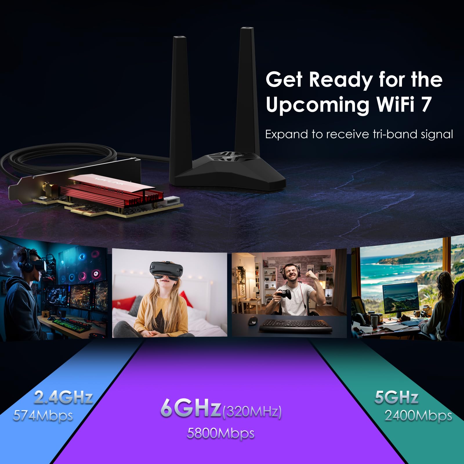 WAVLINK WiFi 7 PCIe Card BE8800 for Desktop PC, Tri-Band BE200 Wireless Adapter with Bluetooth 5.4, MU-MIMO, WPA3, for Windows 10/11 (64bit), Does Not Support AMD Motherboards 
