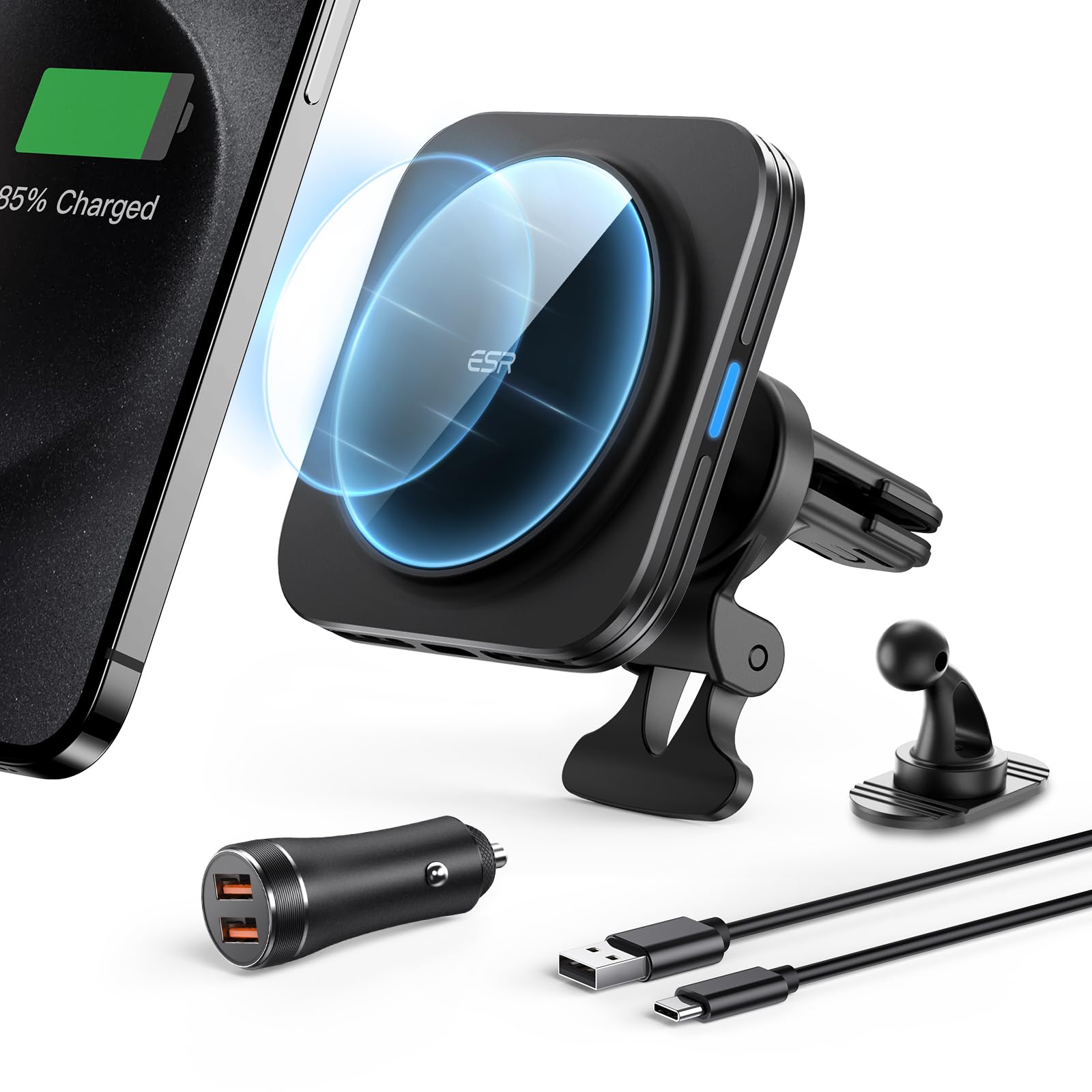 ESR 15W for Magsafe Car Mount with Charging Function, Cell Phone Holder Car Charger, Magnetic Wireless Phone Holder Car with Charging Function for iPhone 16/15/14/13/12 Series, Galaxy S25 Series, Fast Charging 