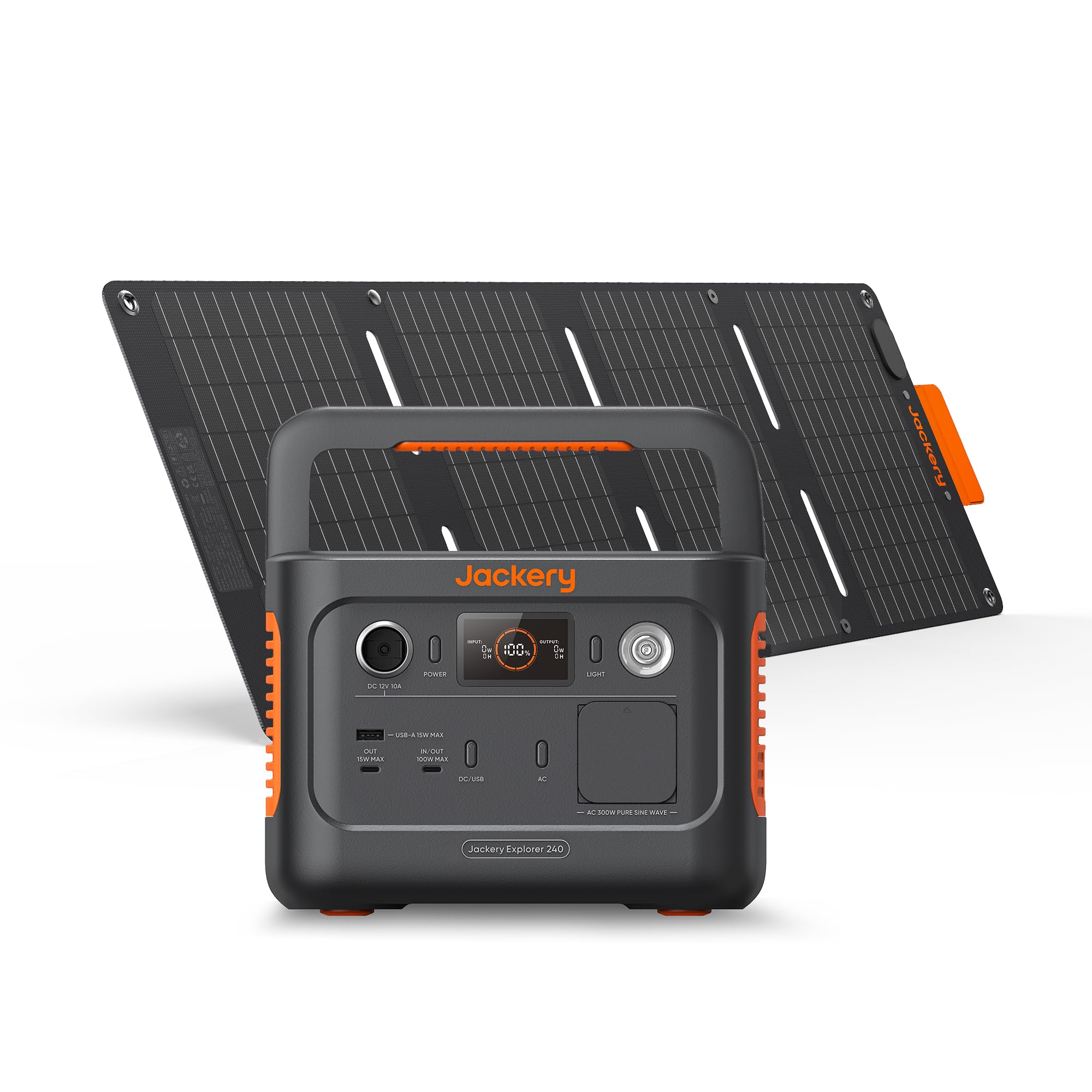Jackery 240 v2 Solar Generator with 40W Solar Panel, 256Wh LiFePO4 Battery, 300W AC &amp; 100W USB-C Output for Outdoor, Camping &amp; Emergency (2024 New) 