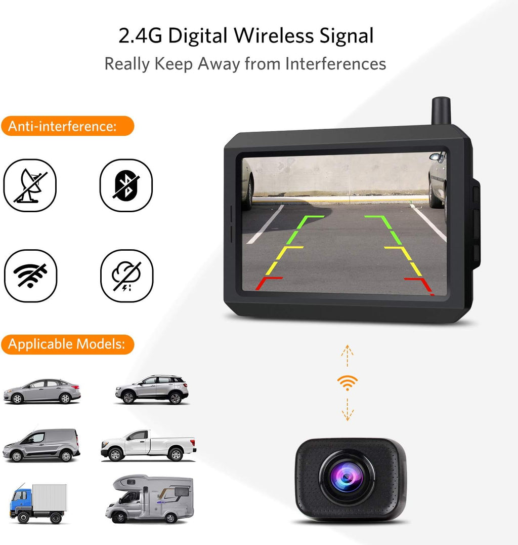Digital Wireless Rear View Camera Set K7PRO supports 2 cameras, wireless rear view cameras with stable signal, 5" HD monitor, wireless rear view camera with IP68 waterproof camera, night vision 
