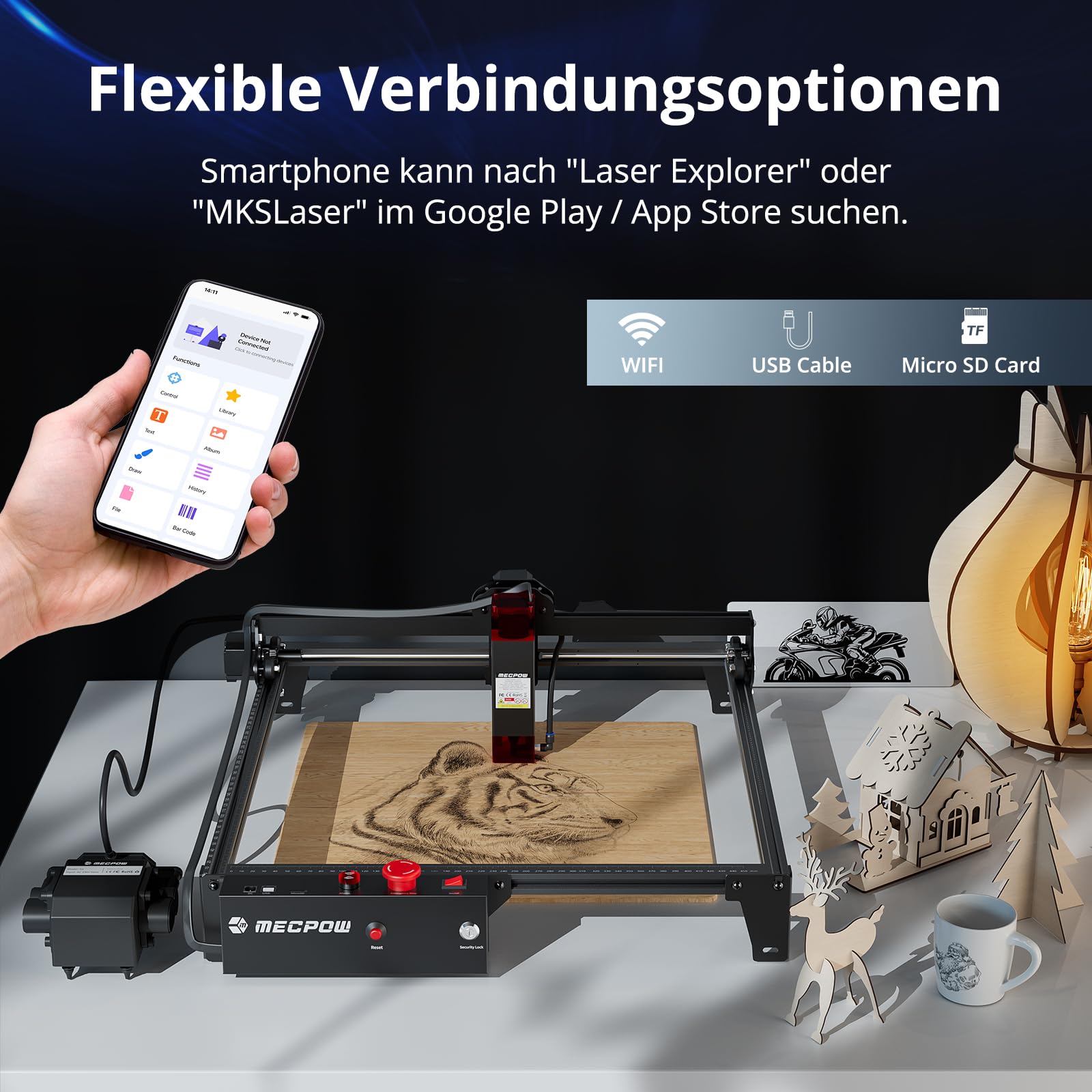 Mecpow X3 Pro Laser Engraving Machine with Air Assistance, 10W Engraving Machine Laser Cutter for Wood and Metal, 60W CNC Milling Machine with Emergency Stop, Flame and Gyro Detection, 410 x 400mm Area 
