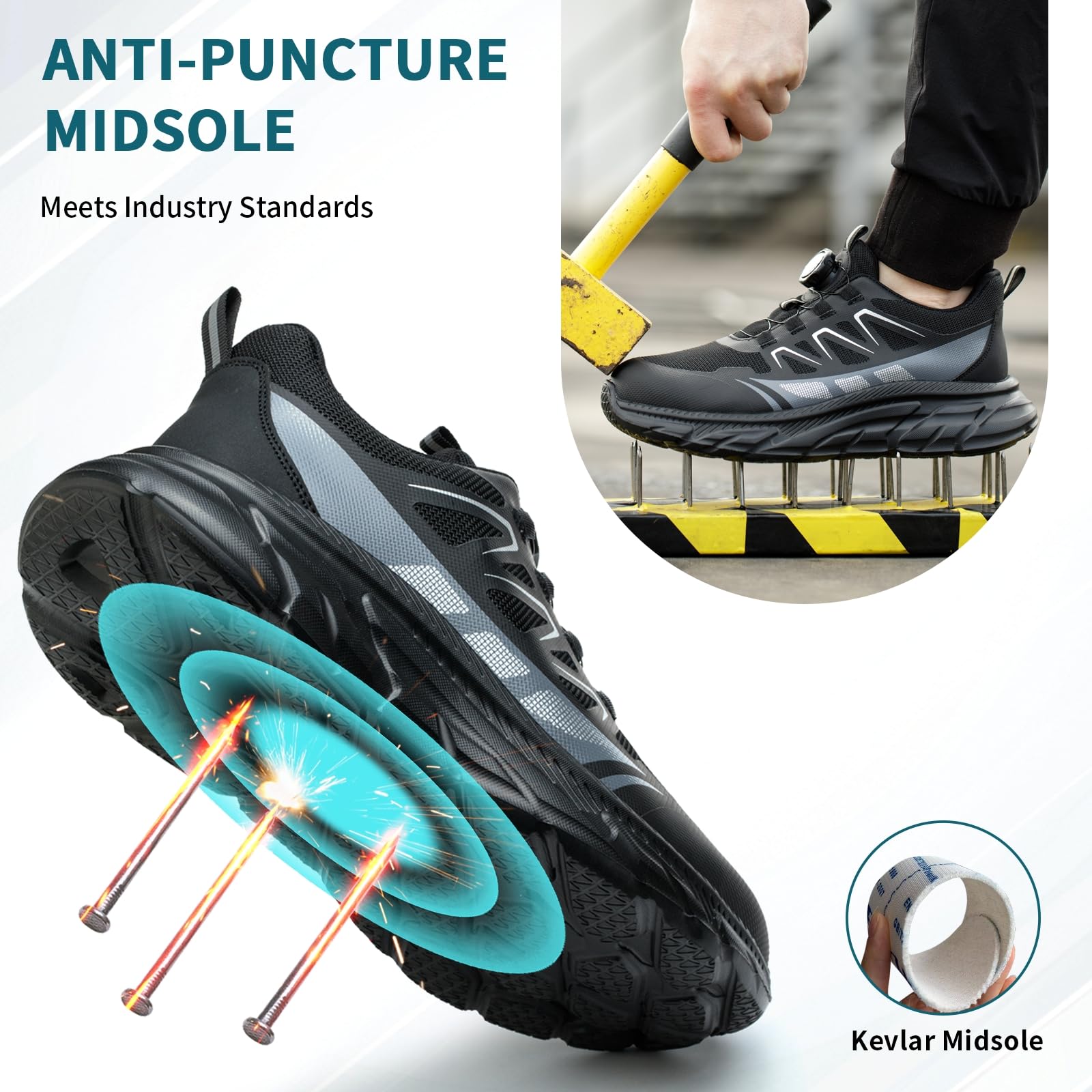 RASEARY Safety Shoes Work Shoes Men Women Comfortable Steel Toe Cap Shoes Lightweight Breathable Industrial Work Shoes with Swivel Buckles Laces 
