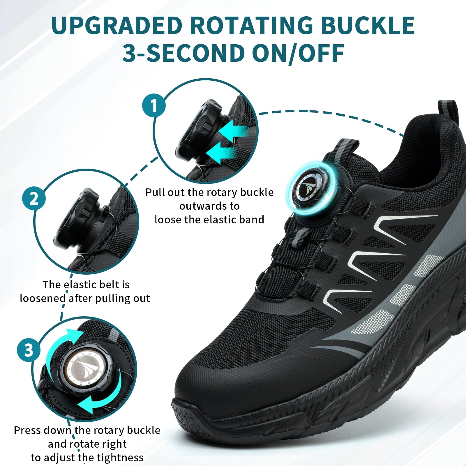 RASEARY Safety Shoes Work Shoes Men Women Comfortable Steel Toe Cap Shoes Lightweight Breathable Industrial Work Shoes with Swivel Buckles Laces 