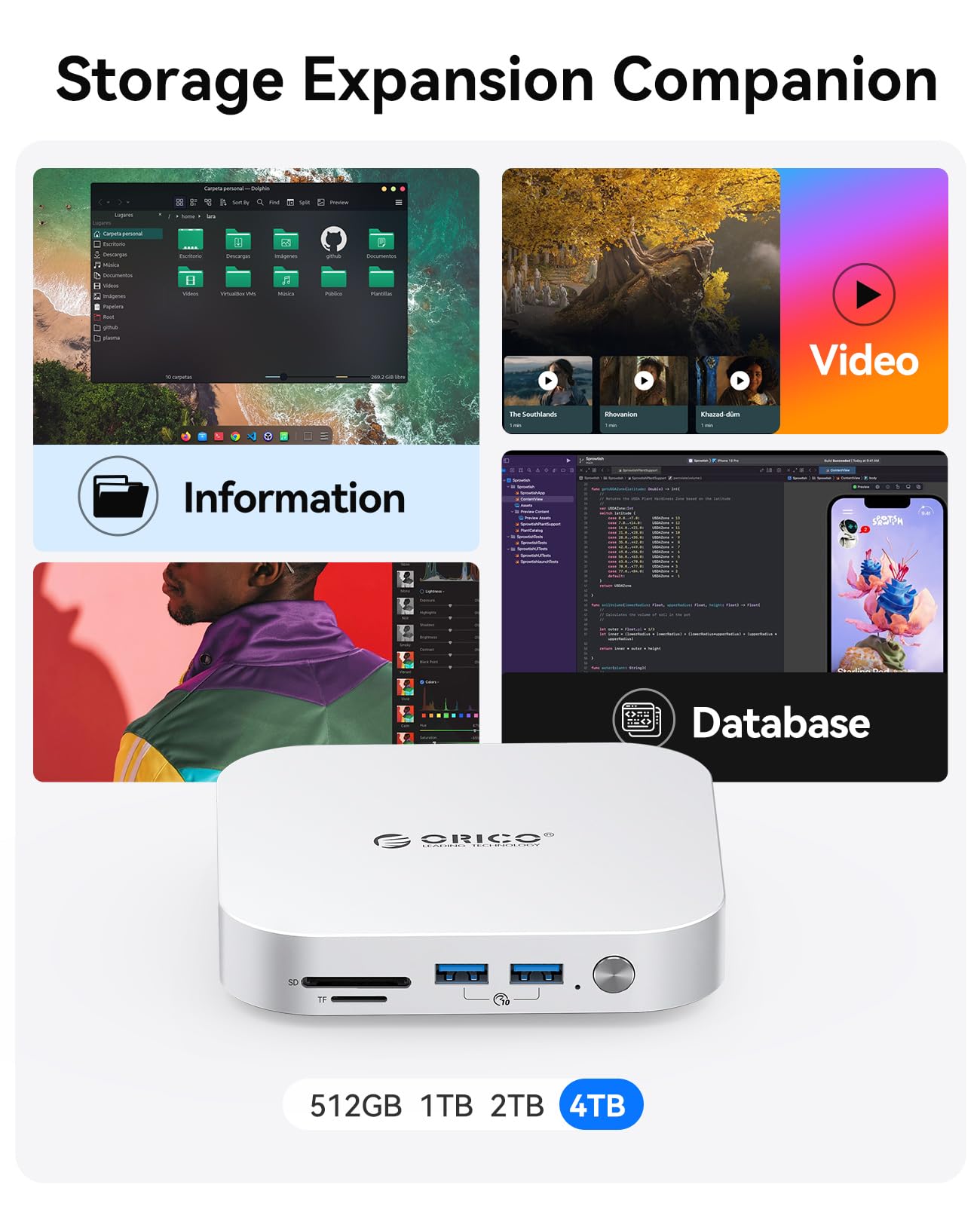 ORICO Minimata 1TB Storage &amp; Docking Station, External SSD Expansion for Mac mini M4, up to 1000MB/s, USB 3.2/SD/TF/Audio Ports, Seamless Design - M4Max 