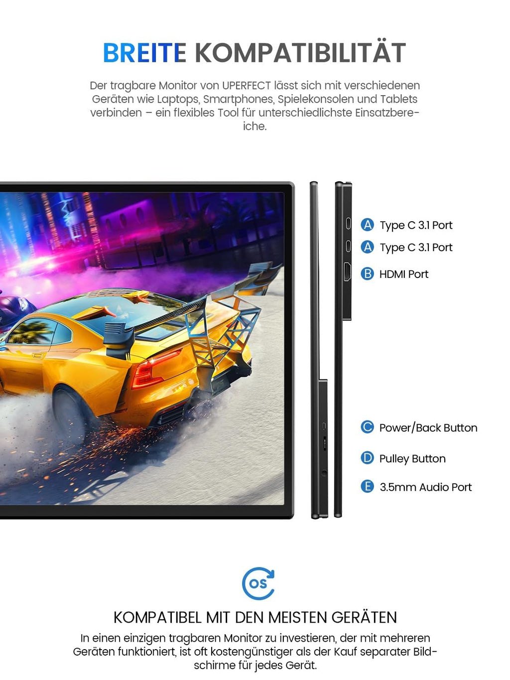 UPERFECT Portable Monitor Touchscreen 21.5 inch 120Hz Portable Monitor Touchscreen 1300:1 1080P Screen Integrated Mount HDMI USB C for PC Laptop Game Console, Metal Case VESA Compatible 