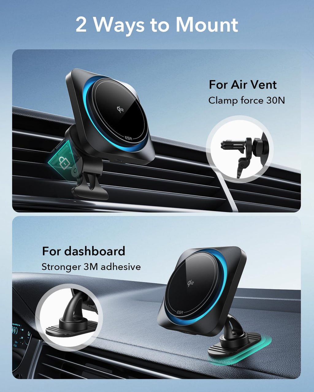 ESR 15W for Magsafe Car Mount with Charging Function, Cell Phone Holder Car Charger, Magnetic Wireless Phone Holder Car with Charging Function for iPhone 16/15/14/13/12 Series, Galaxy S25 Series, Fast Charging 