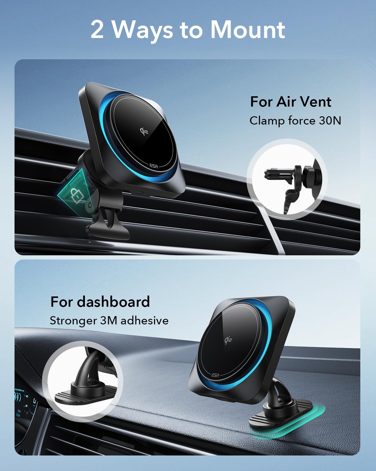 ESR 15W for Magsafe Car Mount with Charging Function, Cell Phone Holder Car Charger, Magnetic Wireless Phone Holder Car with Charging Function for iPhone 16/15/14/13/12 Series, Galaxy S25 Series, Fast Charging 