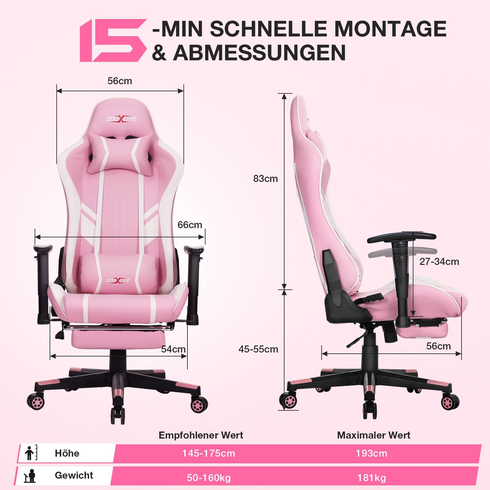 Douxlife Gaming Chair, with 7-Point Massage, Footrest, Ergonomic 180KG Office Chair, 90-175° Backrest Adjustable, Adjustable Armrest, Desk Chair for Adults, Black and White 