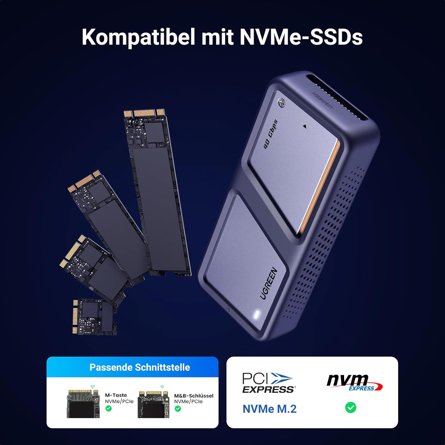 UGREEN USB 4 M2 Enclosure, 40Gbps NVMe Enclosure with Powerful Cooling Performance, USB M2 SSD Adapter for Data Storage, Compatible with MacBook Pro M4/M4 Pro and M4 Max, HP Celeron N4120, Mac mini M4 