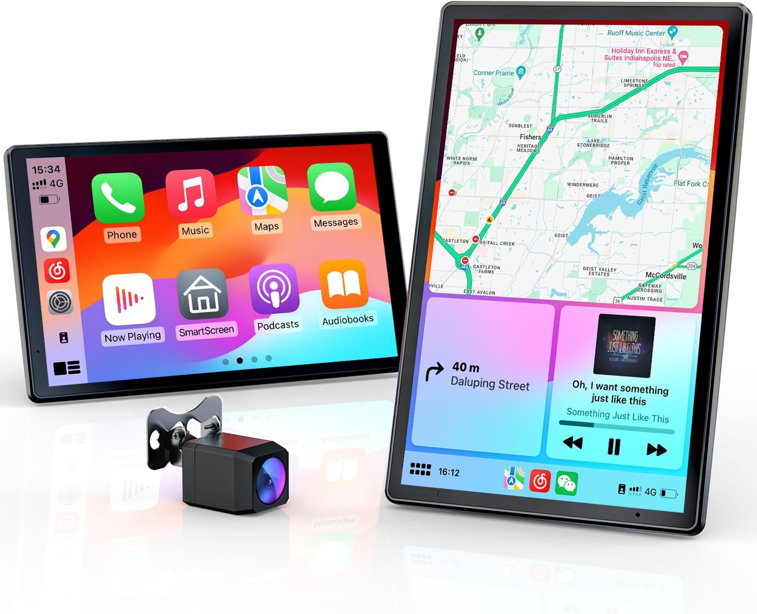 Krunia 8'' Portable Carplay Display for Apple CarPlay &amp; Android Auto, 1440x900 HD Display, Magnetic Mount, OTA Updates, Rear View Camera, Bluetooth, Voice Control, GPS Navigation 