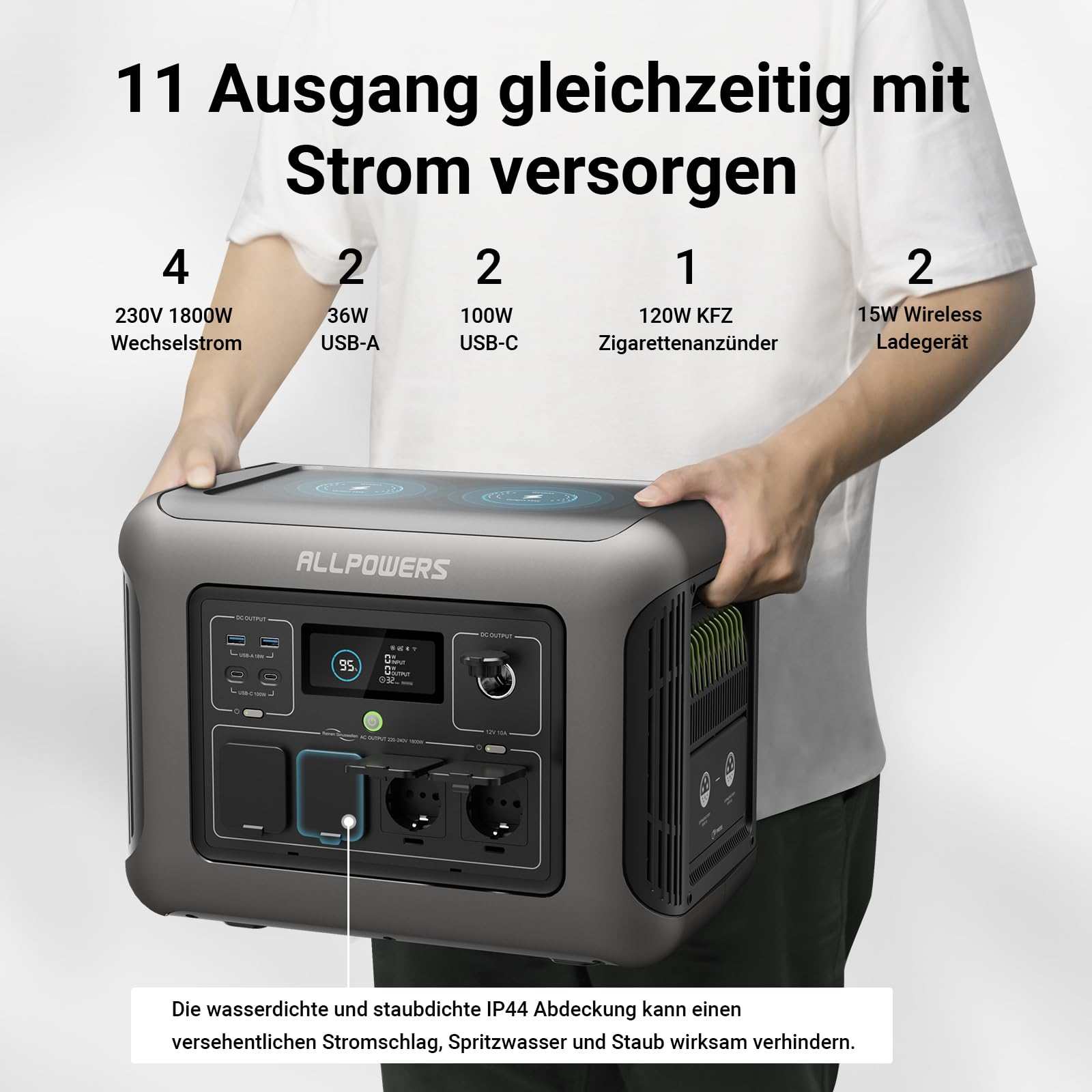 ALLPOWERS R1500 Portable Power Station with 200W Solar Panel, 1152Wh LiFePO4 Battery with 1800W AC Output Solar Generator, 43dB Quiet Operation Mobile Emergency Power Supply for Garden Travel Camping Motorhome 
