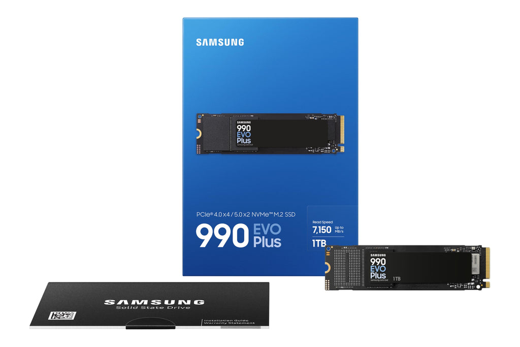Samsung 990 EVO Plus NVMe M.2 SSD 1 TB, PCIe 4.0 x4 / PCIe 5.0 x2, NVMe 2.0 (2280), 7,150 MB/s Read, 6,300 MB/s Write, Internal SSD for Gaming and Graphics Editing, MZ-V9S1T0BW 