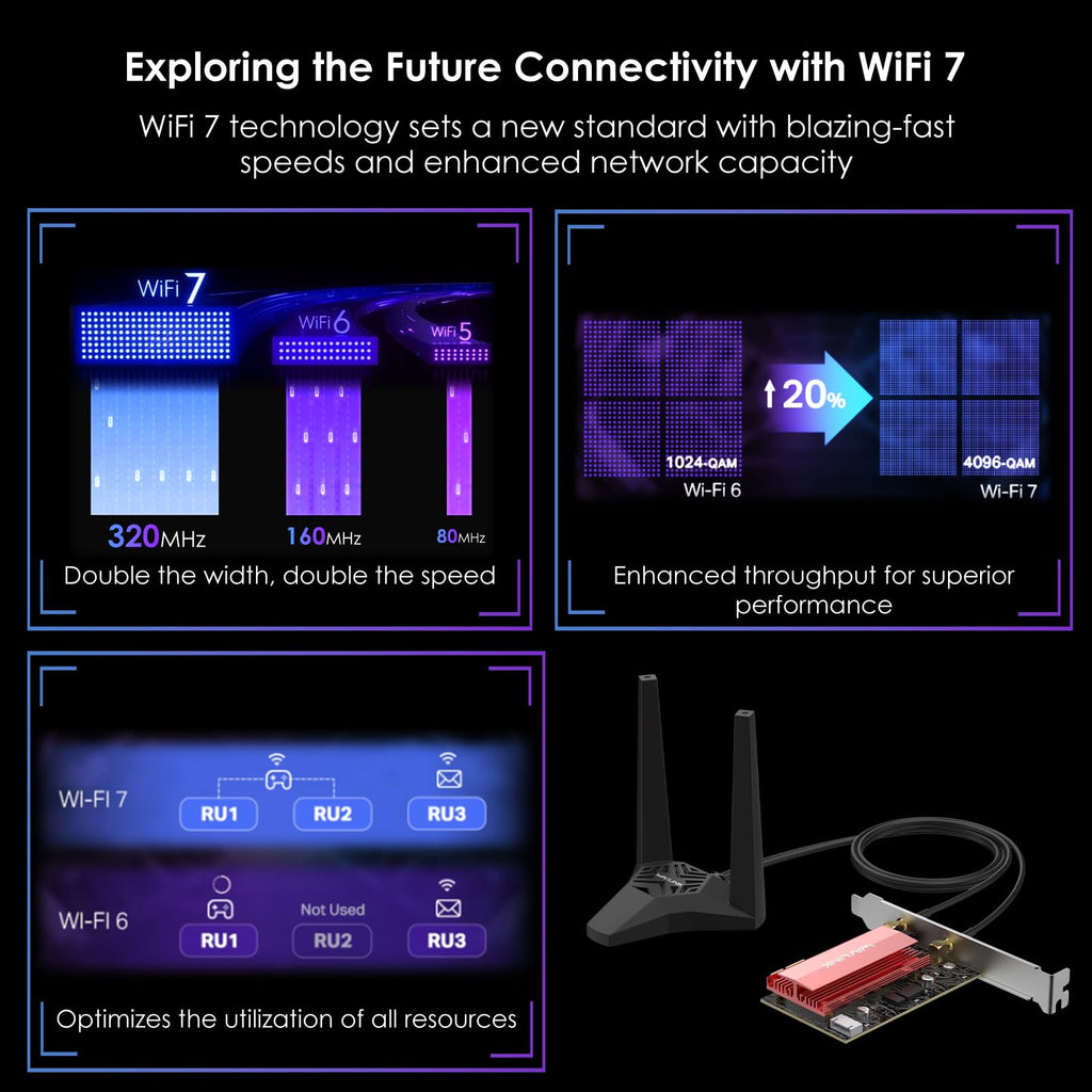 WAVLINK WiFi 7 PCIe Card BE8800 for Desktop PC, Tri-Band BE200 Wireless Adapter with Bluetooth 5.4, MU-MIMO, WPA3, for Windows 10/11 (64bit), Does Not Support AMD Motherboards 