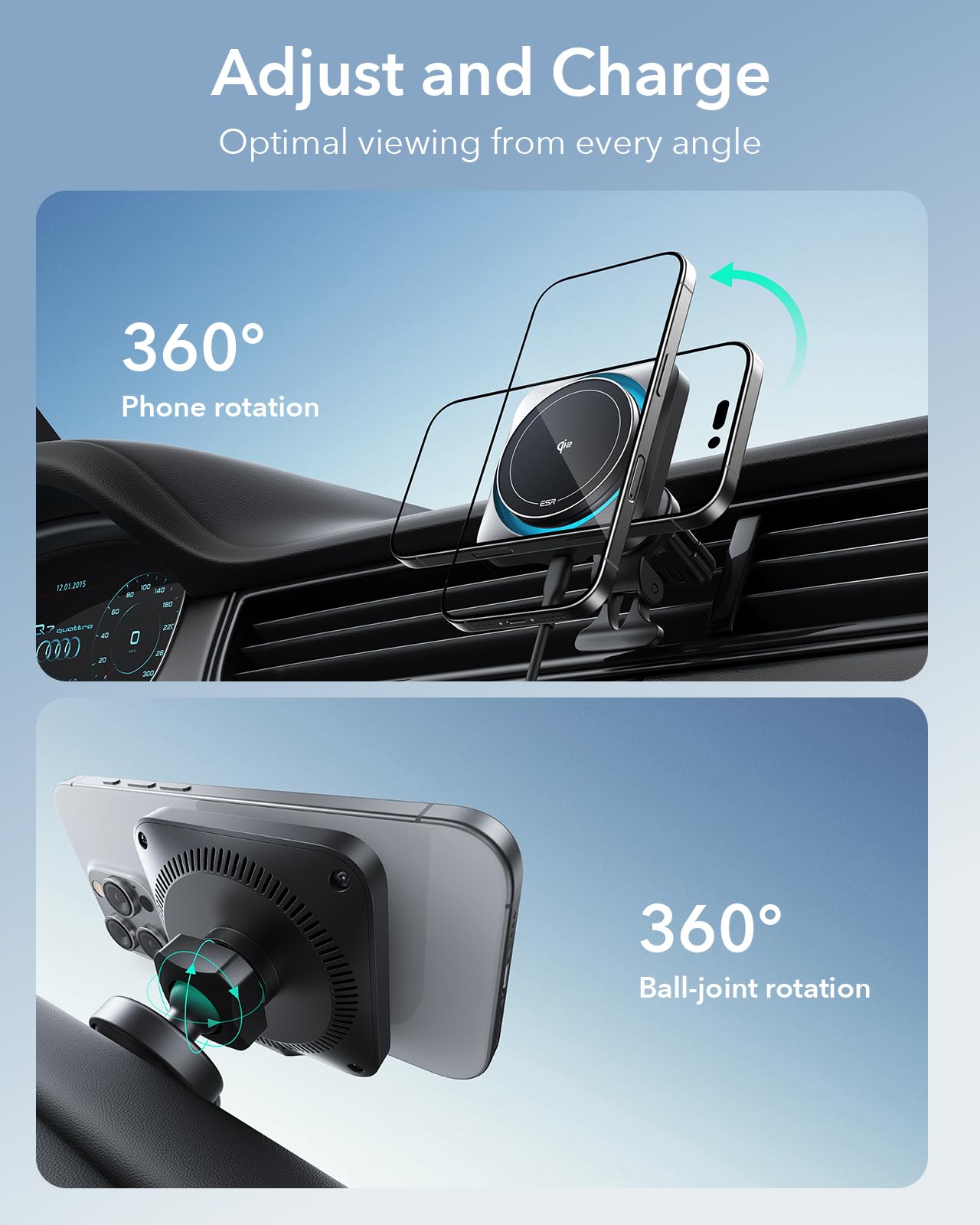 ESR 15W for Magsafe Car Mount with Charging Function, Cell Phone Holder Car Charger, Magnetic Wireless Phone Holder Car with Charging Function for iPhone 16/15/14/13/12 Series, Galaxy S25 Series, Fast Charging 