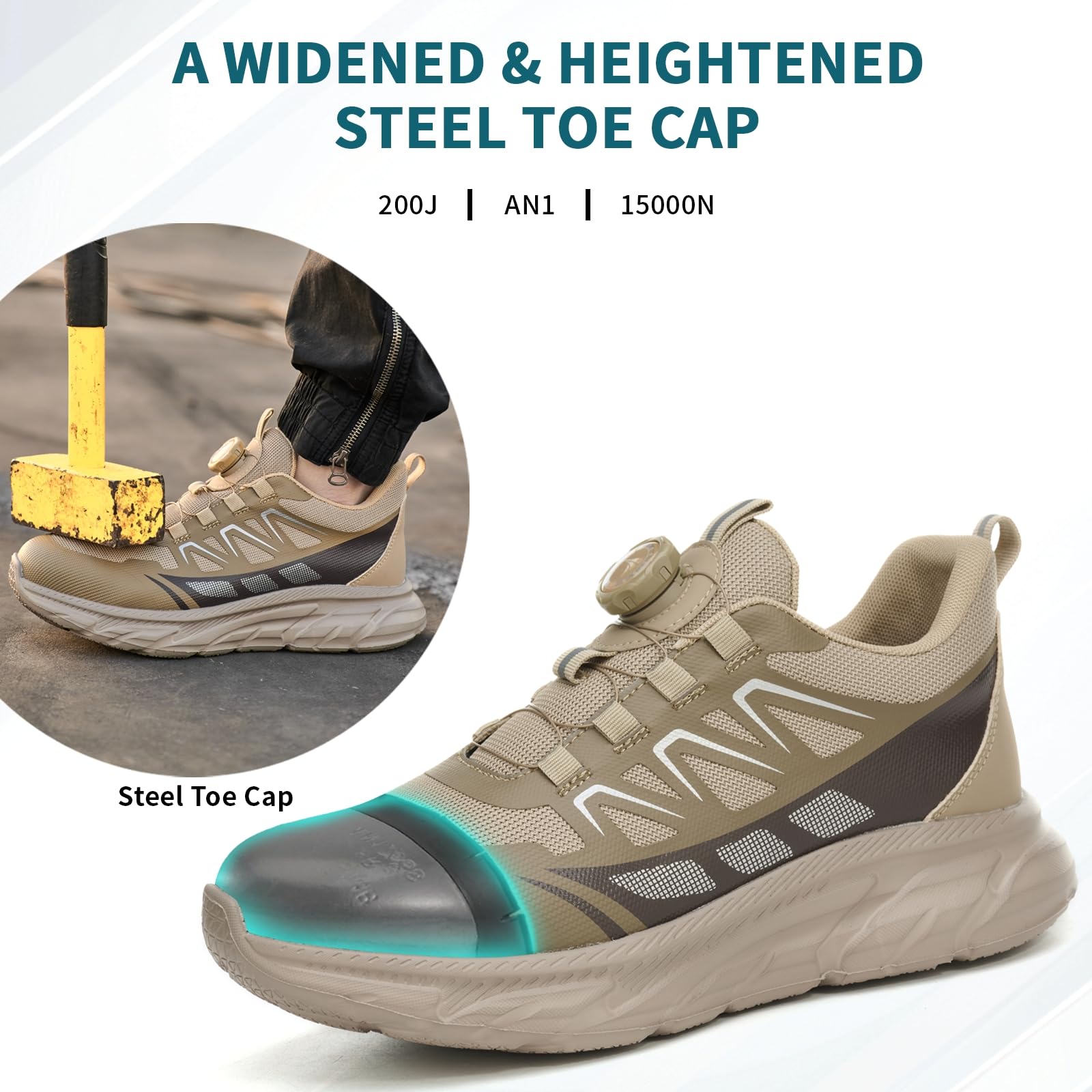 RASEARY Safety Shoes Work Shoes Men Women Comfortable Steel Toe Cap Shoes Lightweight Breathable Industrial Work Shoes with Swivel Buckles Laces 