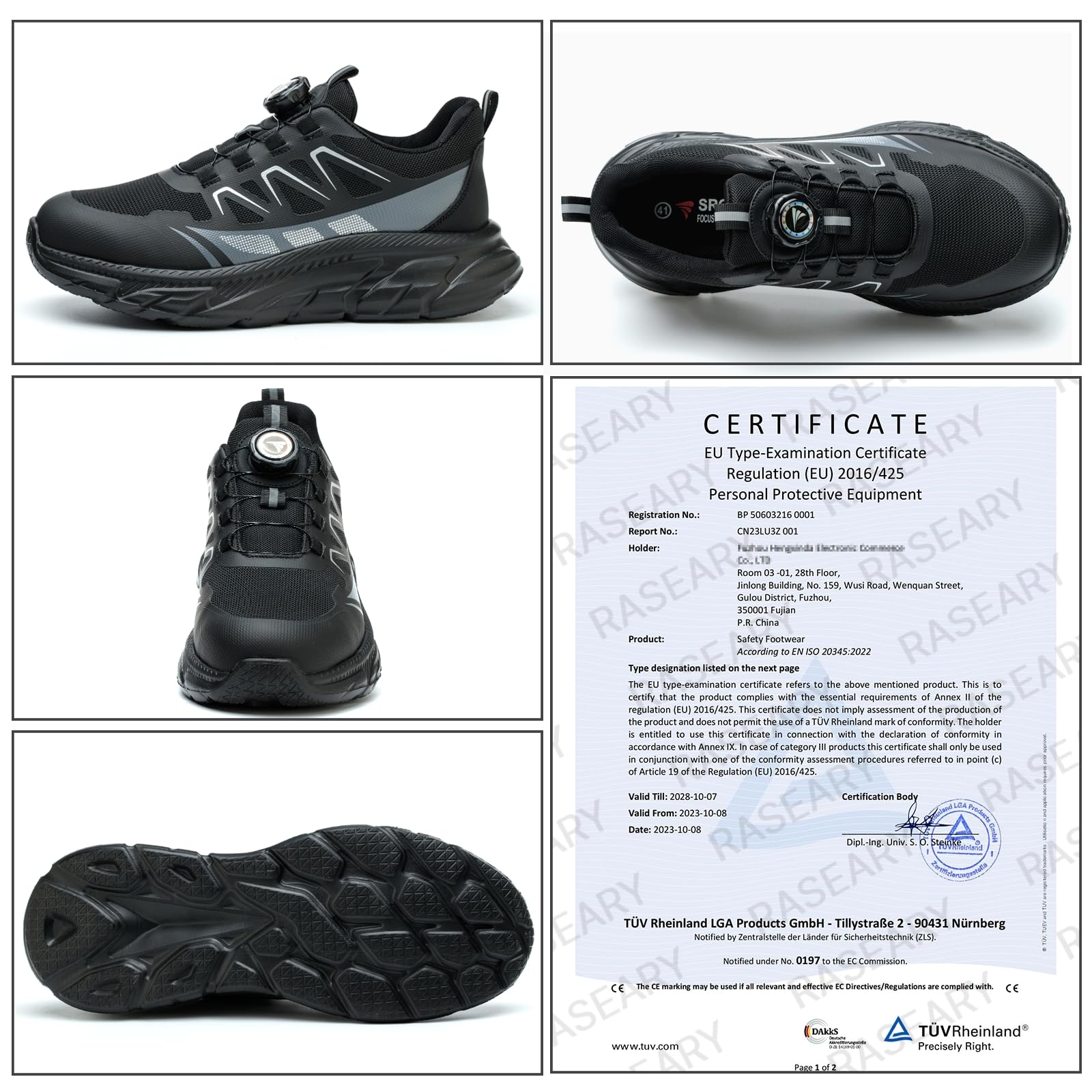 RASEARY Safety Shoes Work Shoes Men Women Comfortable Steel Toe Cap Shoes Lightweight Breathable Industrial Work Shoes with Swivel Buckles Laces 