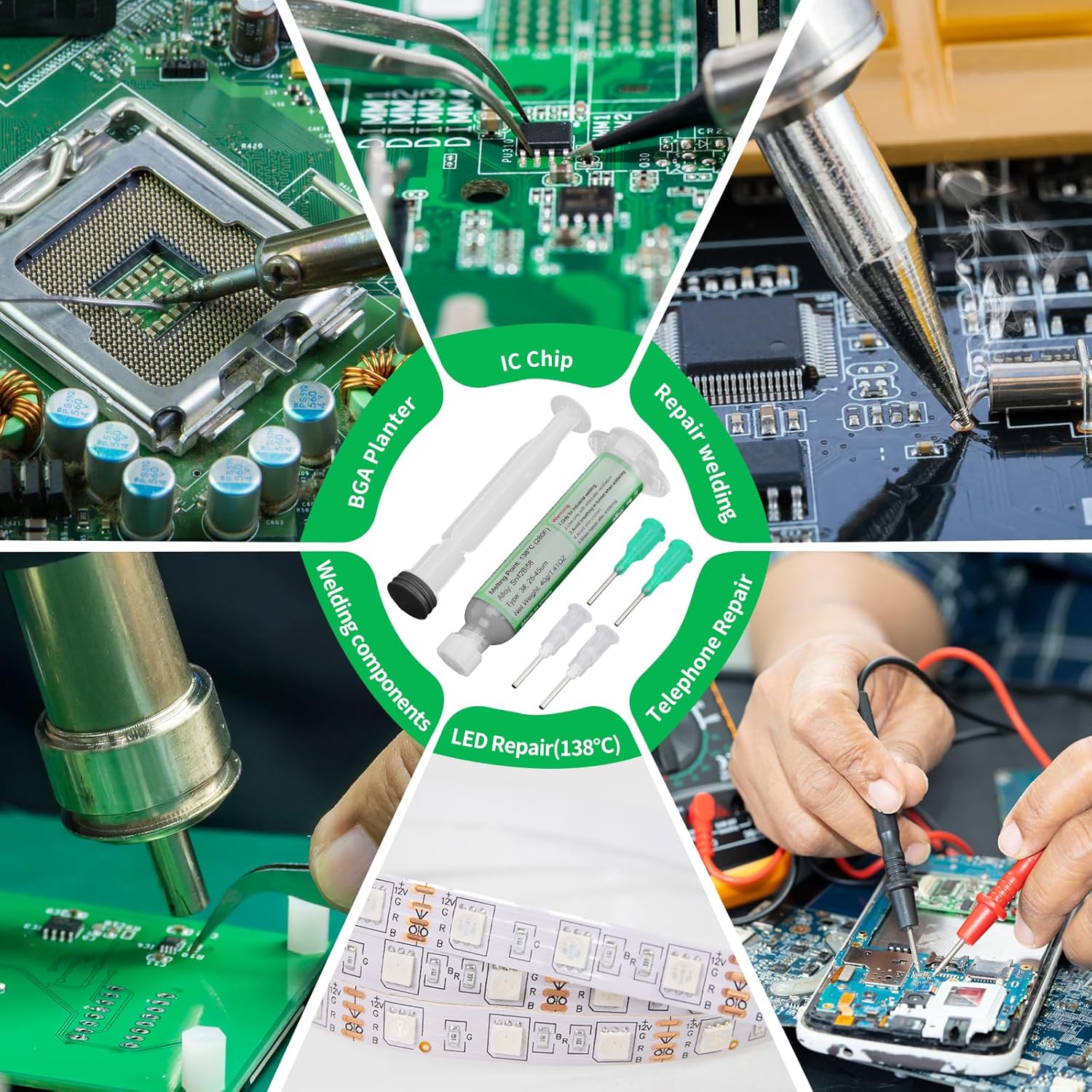 Gruiqrd Syringe Solder Paste Flux Sn42 Bi58, Lead-Free Solder Paste, Soldering Flux Tin Paste, Low Temperature Solder Paste 138 Degrees, for BGA LED SMD SMT Solder (1.41oz/40g) 