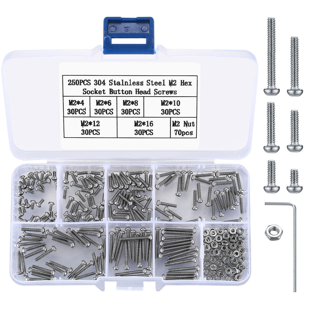 410pcs M2 Countersunk Head Hex Socket Screws, 10.9 Carbon Steel Full Thread Machine Screws, Nuts and Washers Assortment with Allen Keys 