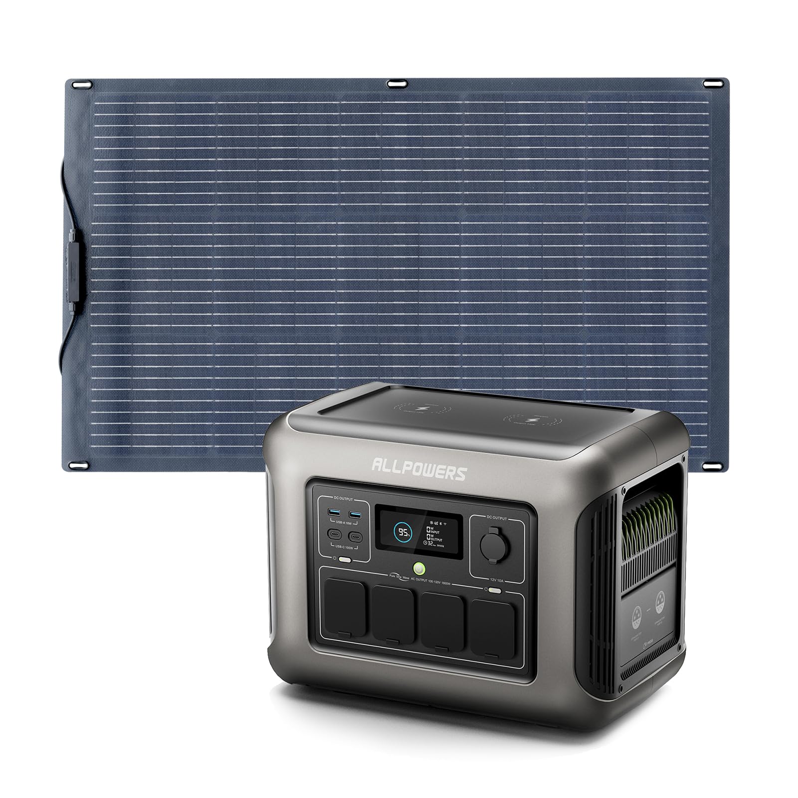 ALLPOWERS R1500 Portable Power Station with 200W Solar Panel, 1152Wh LiFePO4 Battery with 1800W AC Output Solar Generator, 43dB Quiet Operation Mobile Emergency Power Supply for Garden Travel Camping Motorhome 