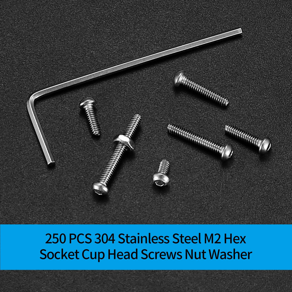 410pcs M2 Countersunk Head Hex Socket Screws, 10.9 Carbon Steel Full Thread Machine Screws, Nuts and Washers Assortment with Allen Keys 
