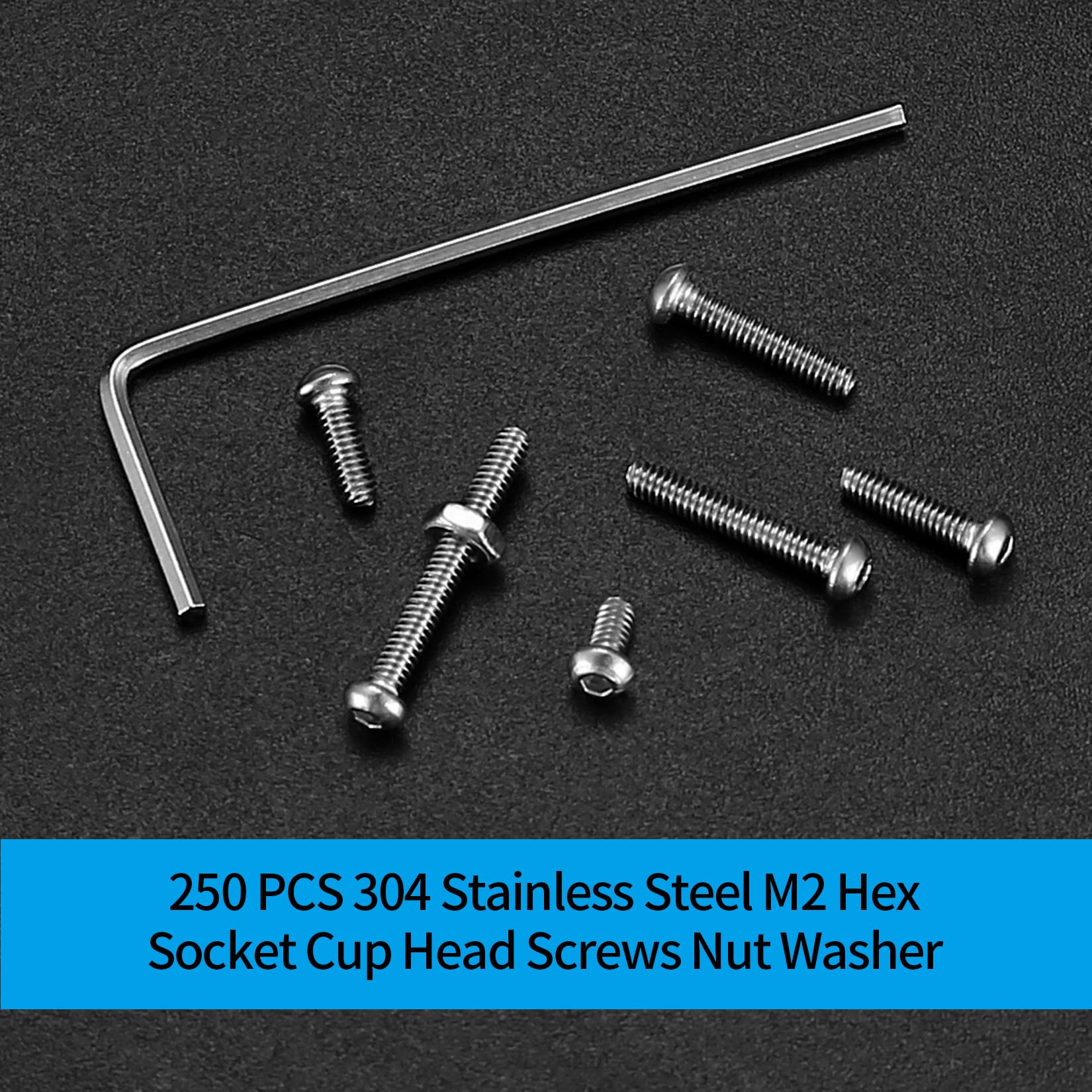 410pcs M2 Countersunk Head Hex Socket Screws, 10.9 Carbon Steel Full Thread Machine Screws, Nuts and Washers Assortment with Allen Keys 