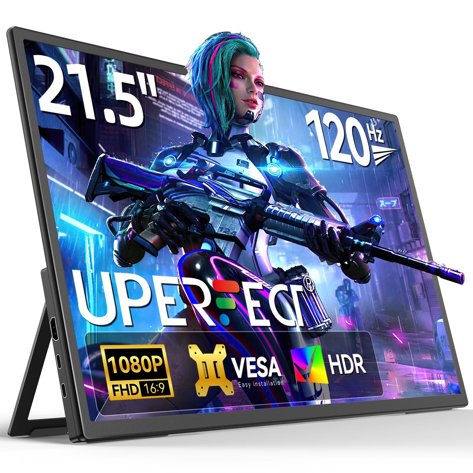 UPERFECT Portable Monitor Touchscreen 21.5 inch 120Hz Portable Monitor Touchscreen 1300:1 1080P Screen Integrated Mount HDMI USB C for PC Laptop Game Console, Metal Case VESA Compatible 